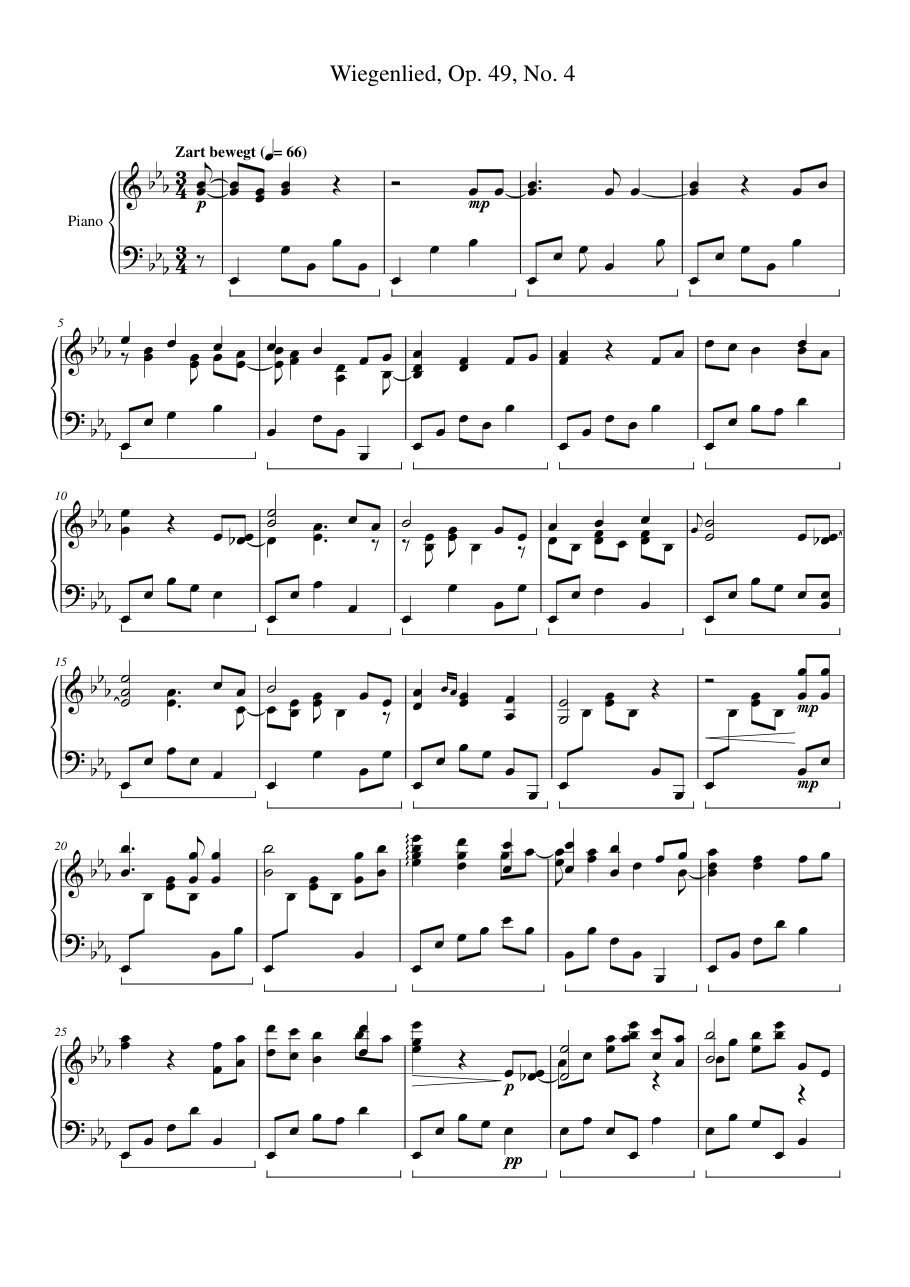 Wiegenlied, Op. 49, No. 4 Piano Sheet Music Page 1 Free PDF