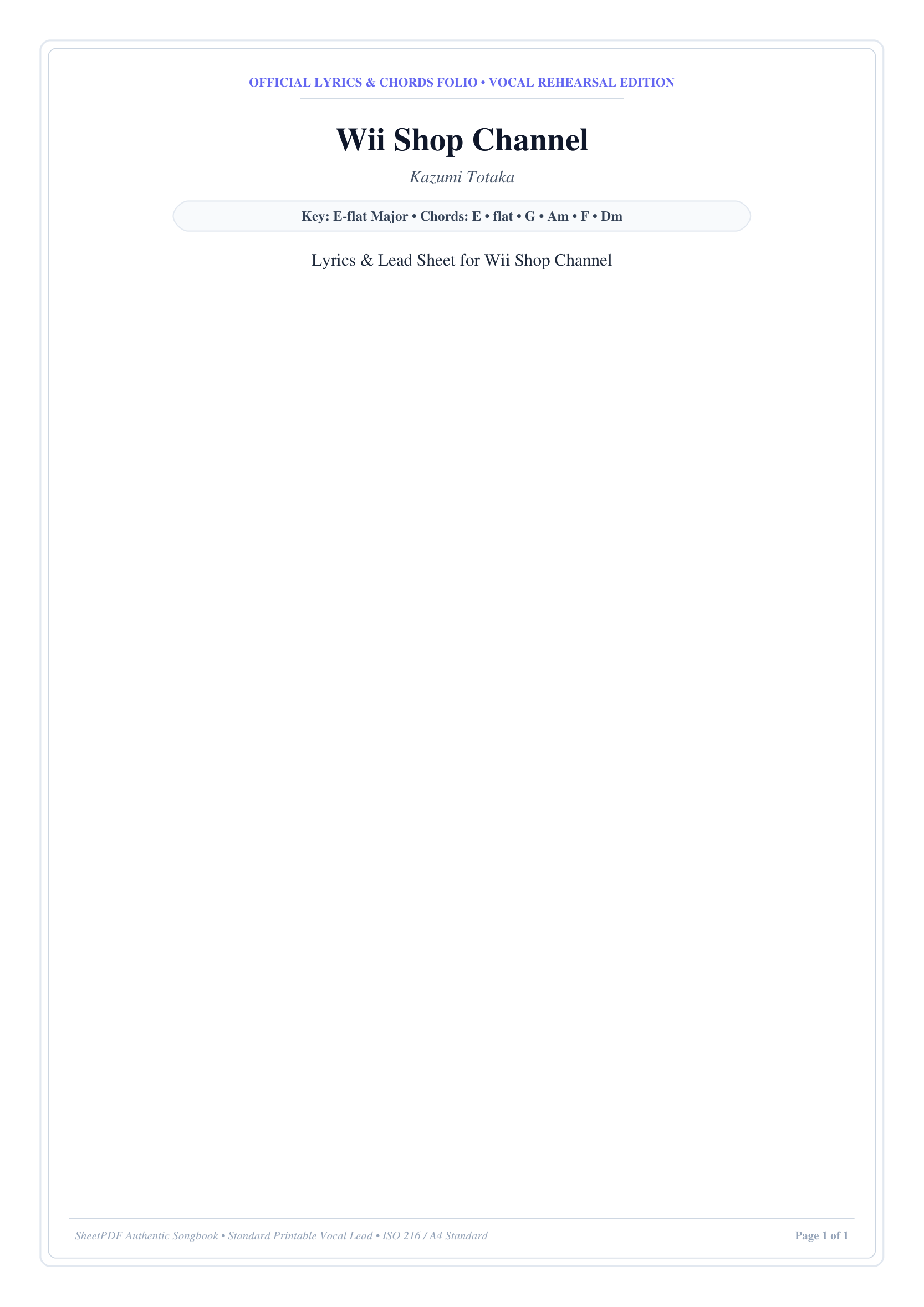 Wii Shop Channel Piano Sheet Music Page 1 Free PDF
