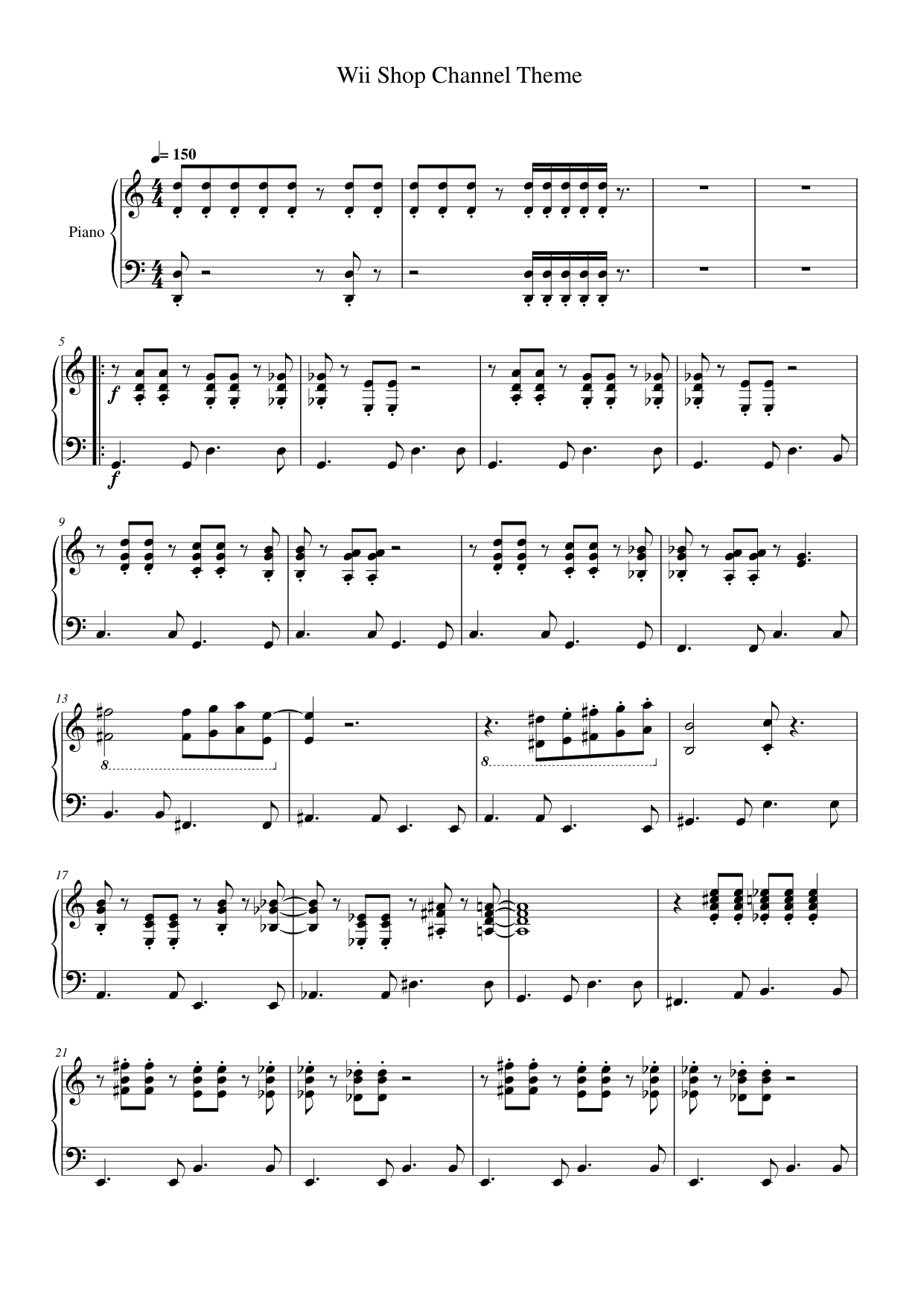 Wii Shop Channel Theme Piano Sheet Music Page 1 Free PDF