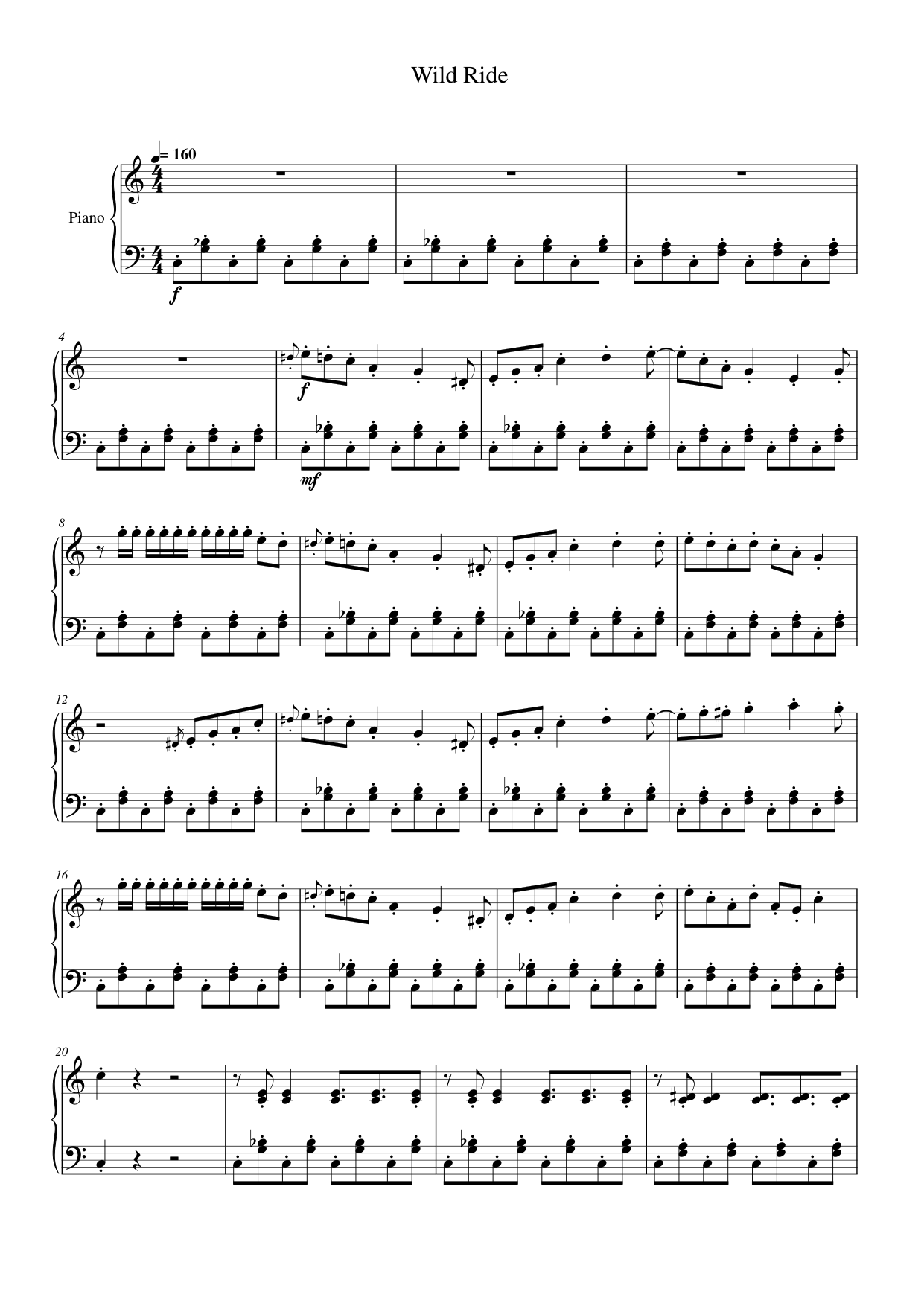 Wild Ride Piano Sheet Music Score Page 1