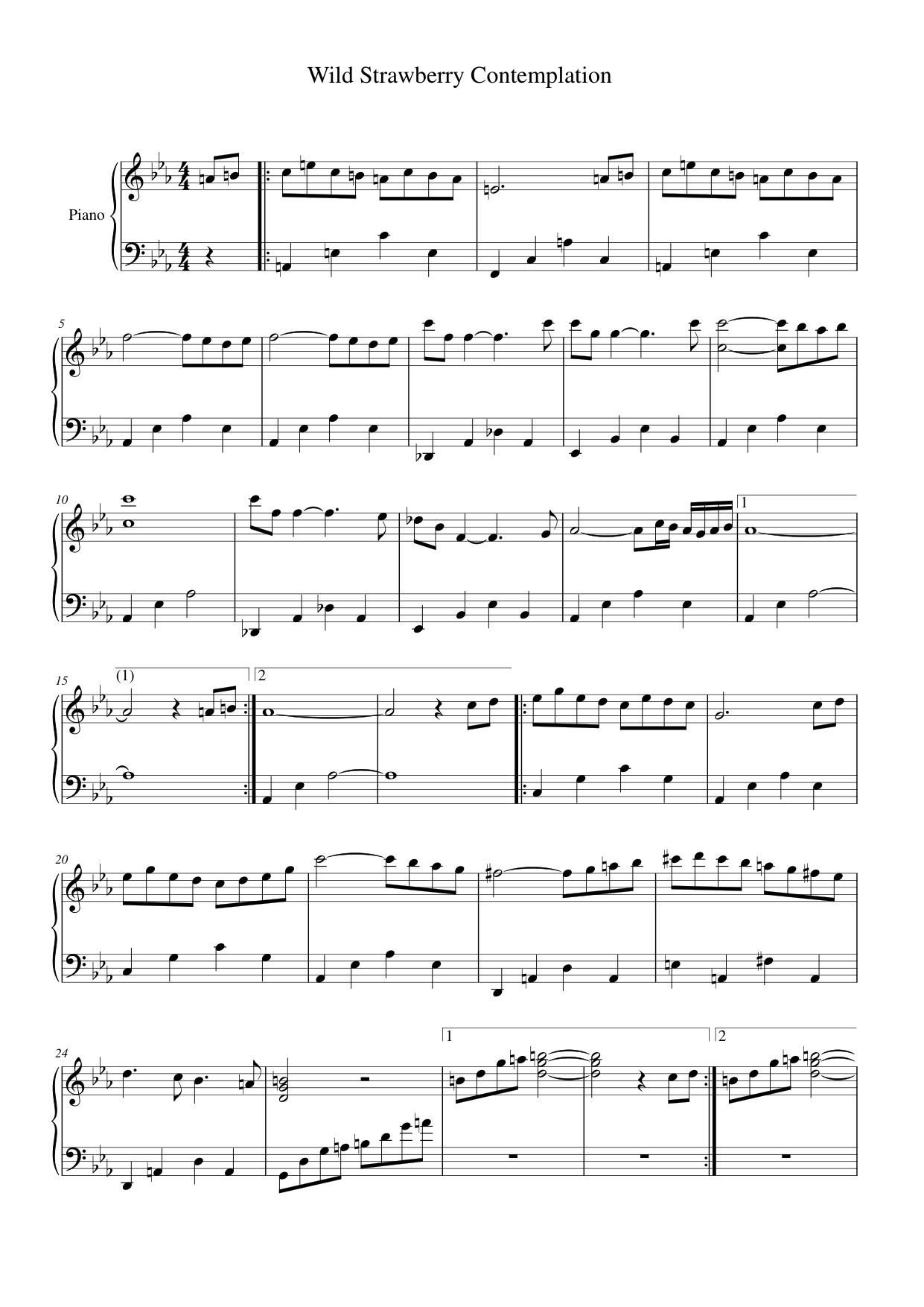 Wild Strawberry Contemplation Piano Sheet Music Page 1 Free PDF