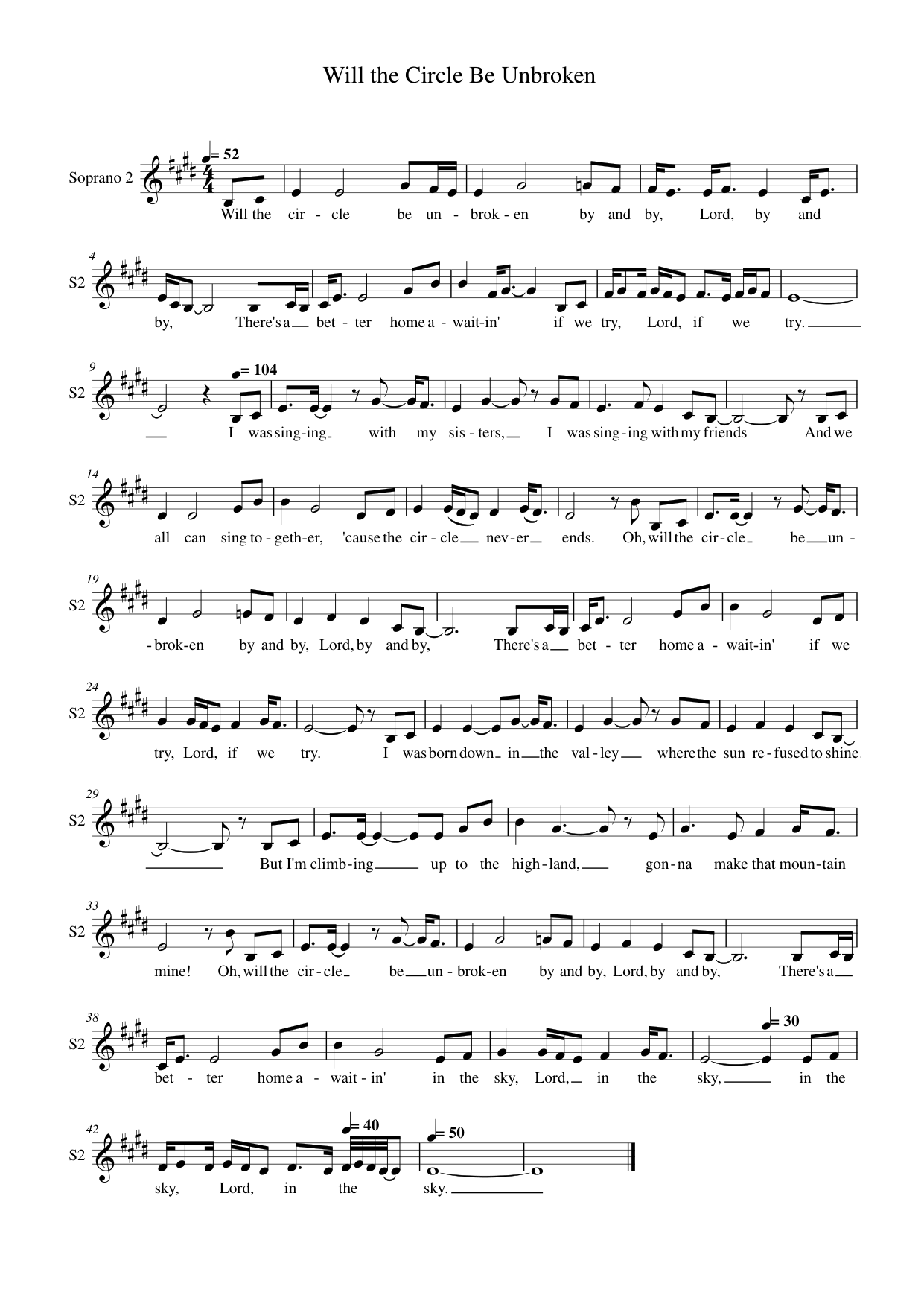 Will the Circle Be Unbroken? Piano Sheet Music Page 1 Free PDF