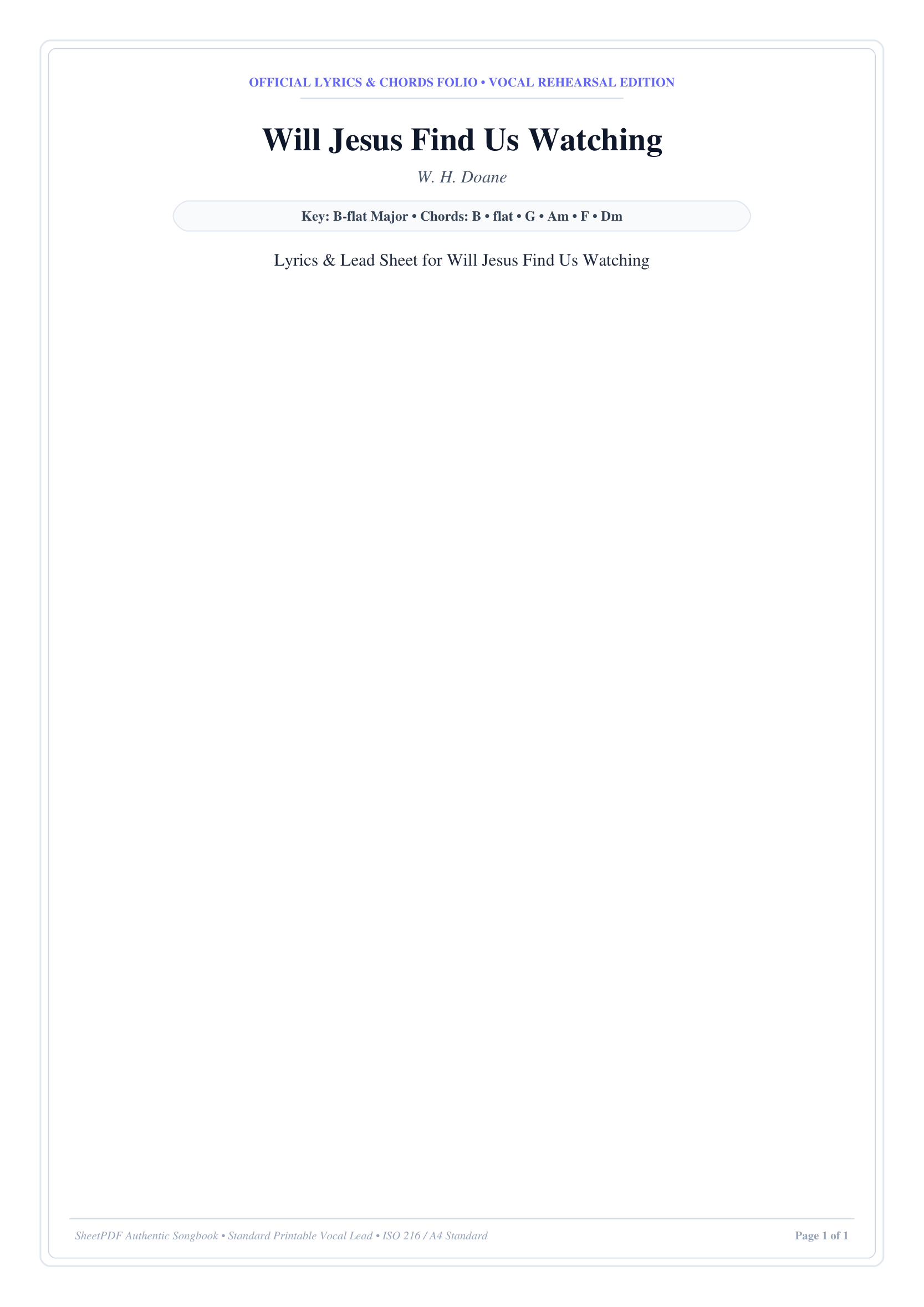 Will Jesus Find Us Watching Piano Sheet Music Page 1 Free PDF