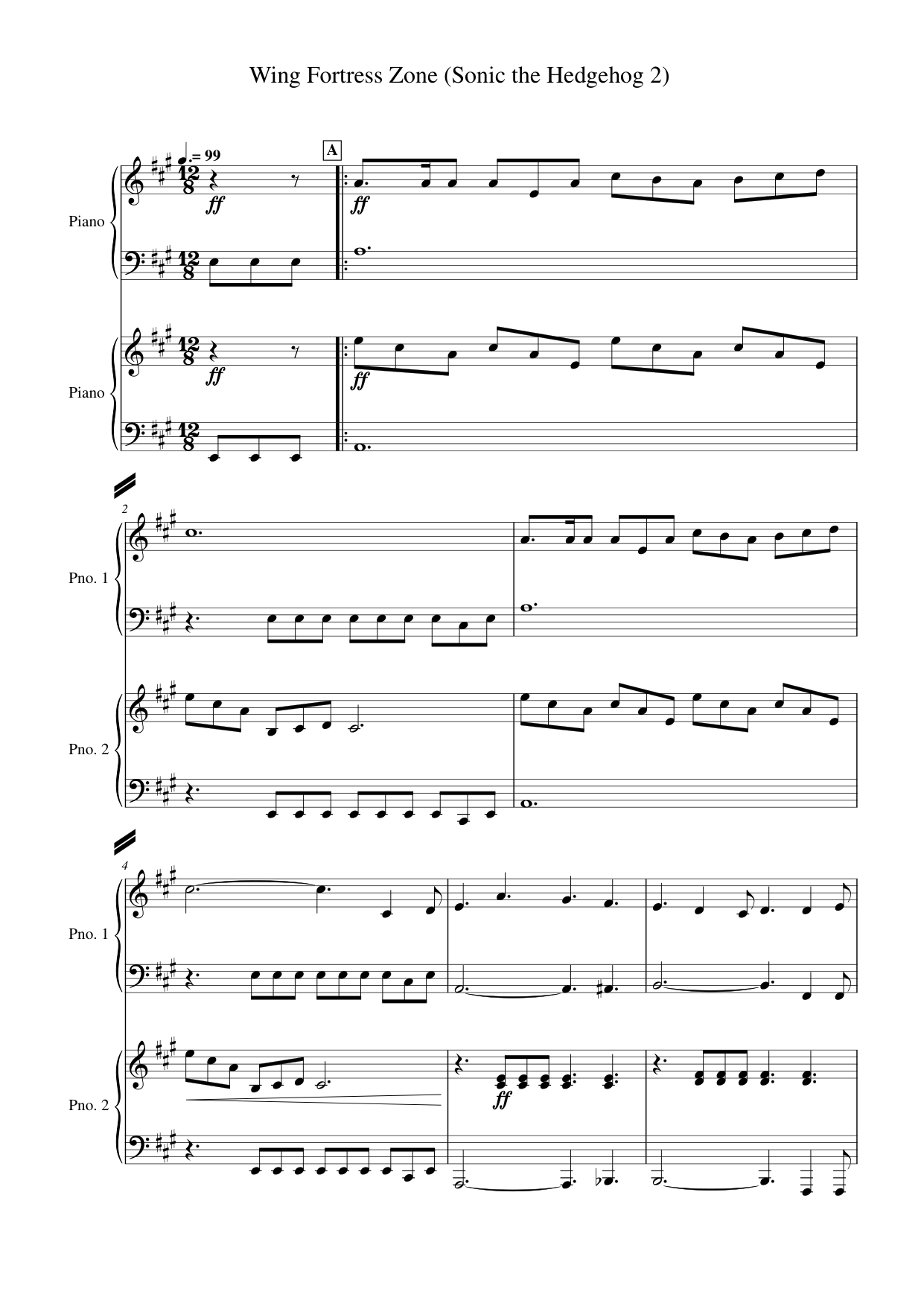 Wing Fortress Zone (Sonic the Hedgehog 2) Piano Sheet Music Page 1 Free PDF