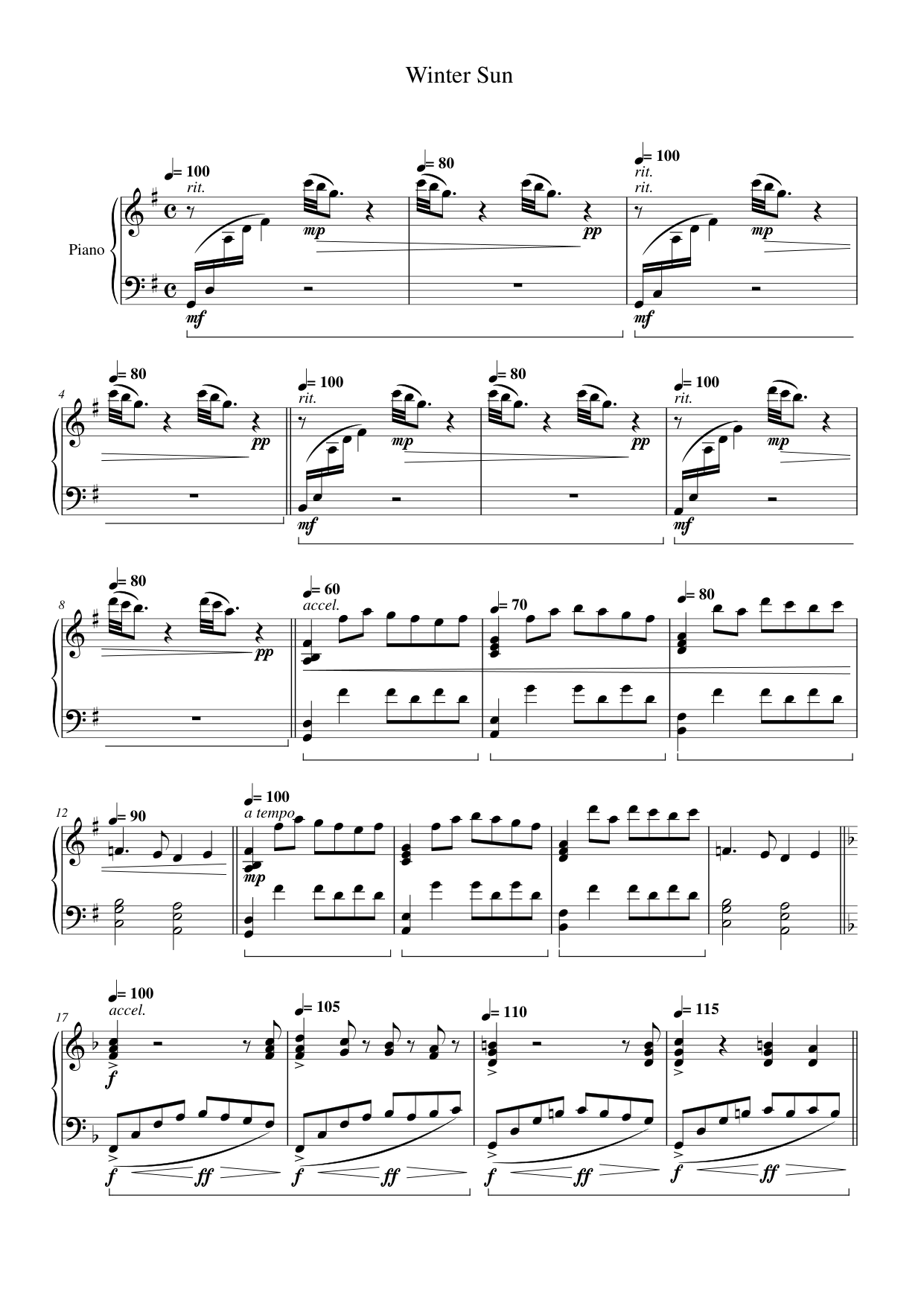 Winter Sun Piano Sheet Music Page 1 Free PDF