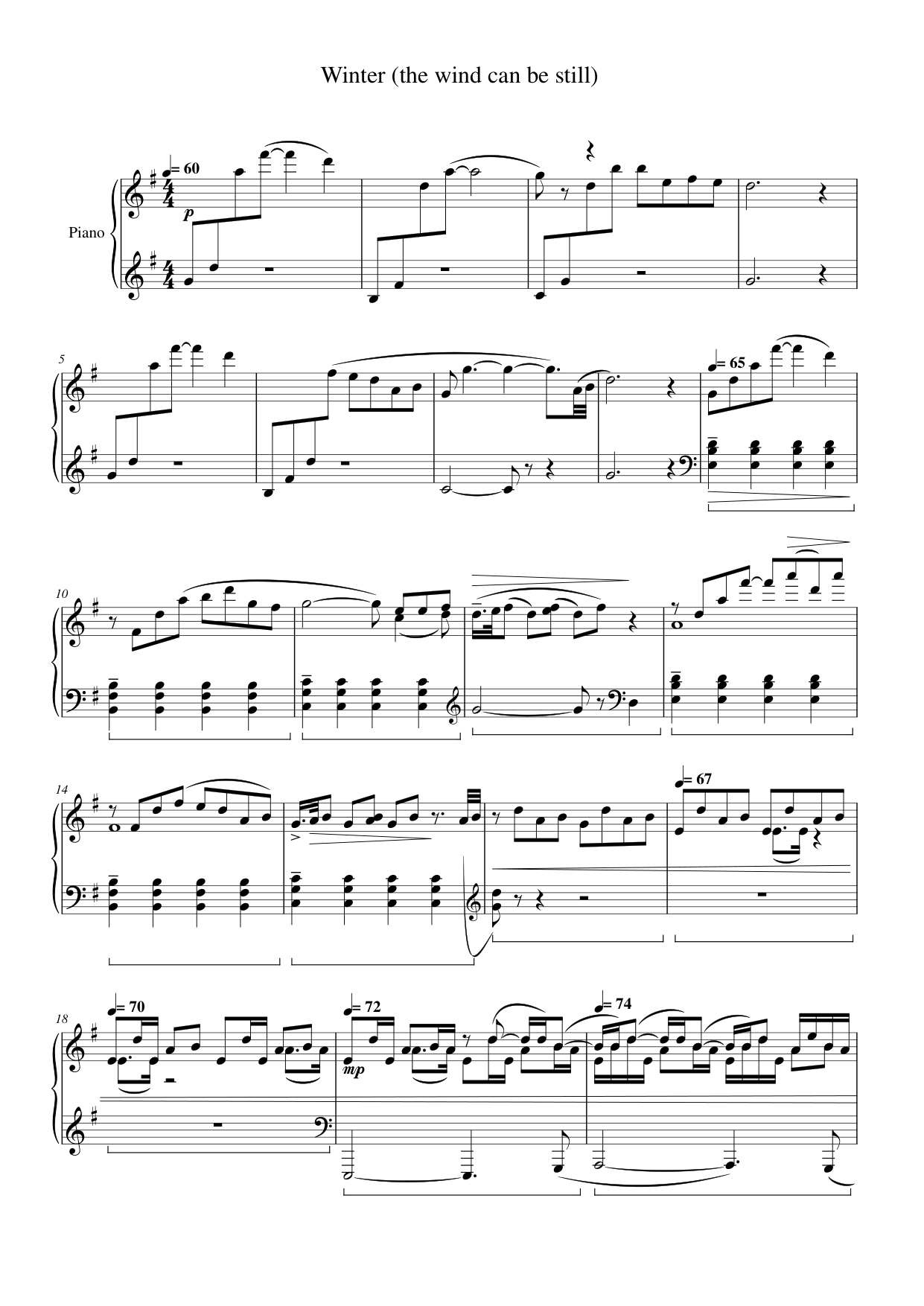 Winter (the wind can be still) Piano Sheet Music Page 1 Free PDF