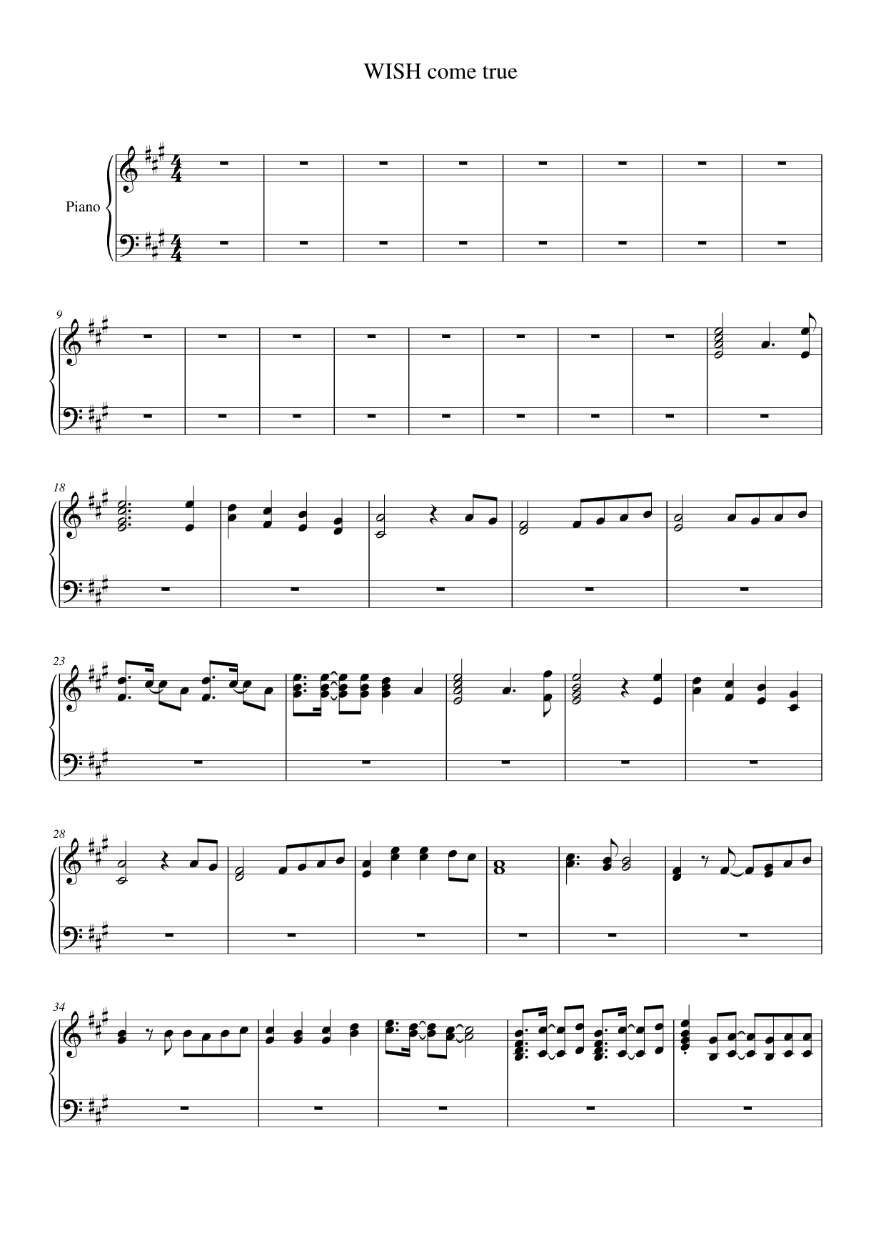 WISH come true Piano Sheet Music Page 1 Free PDF