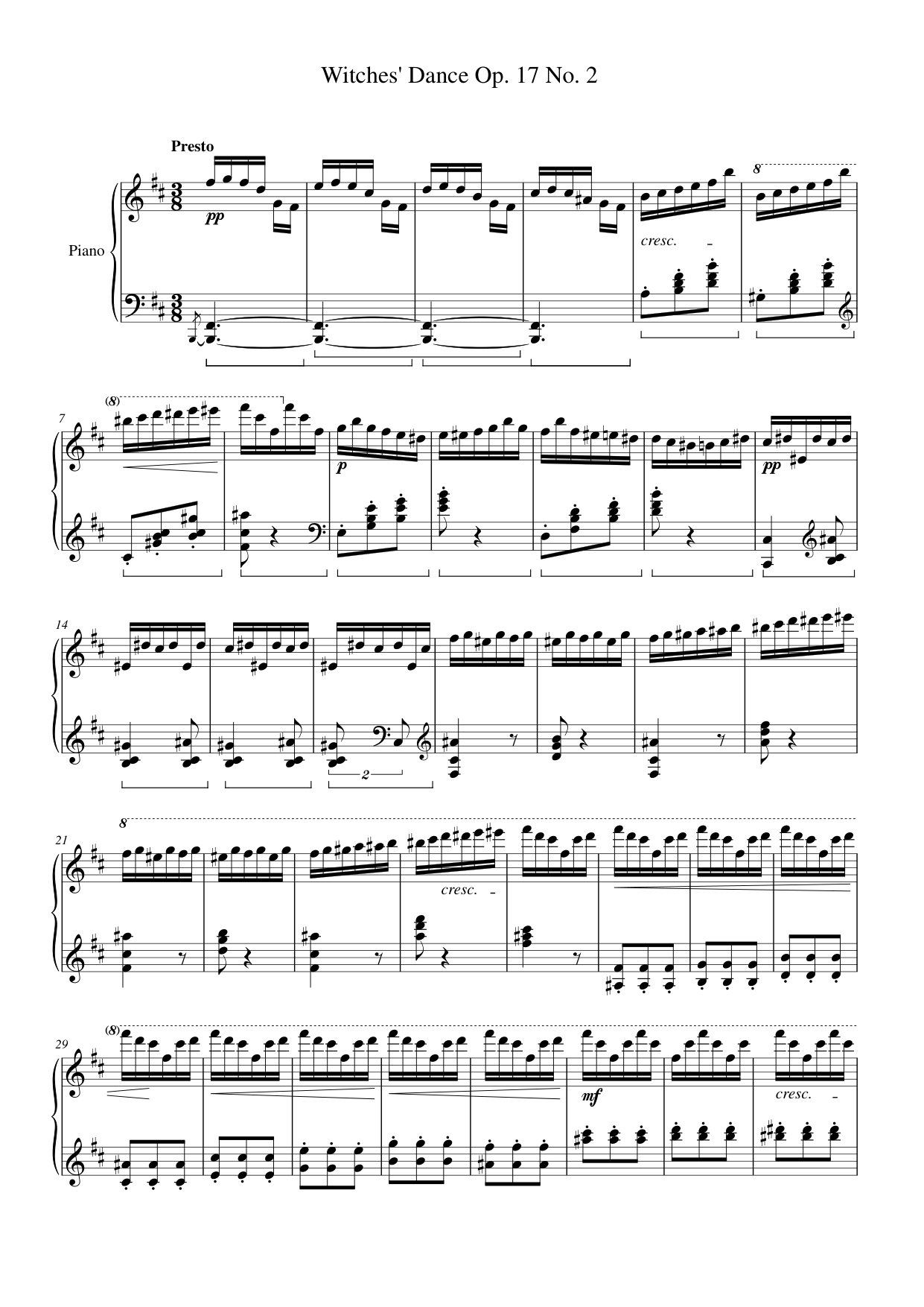 Witches' Dance Op. 17 No. 2 Piano Sheet Music Page 1 Free PDF