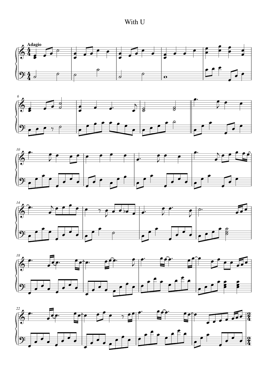 With U Piano Sheet Music Page 1 Free PDF