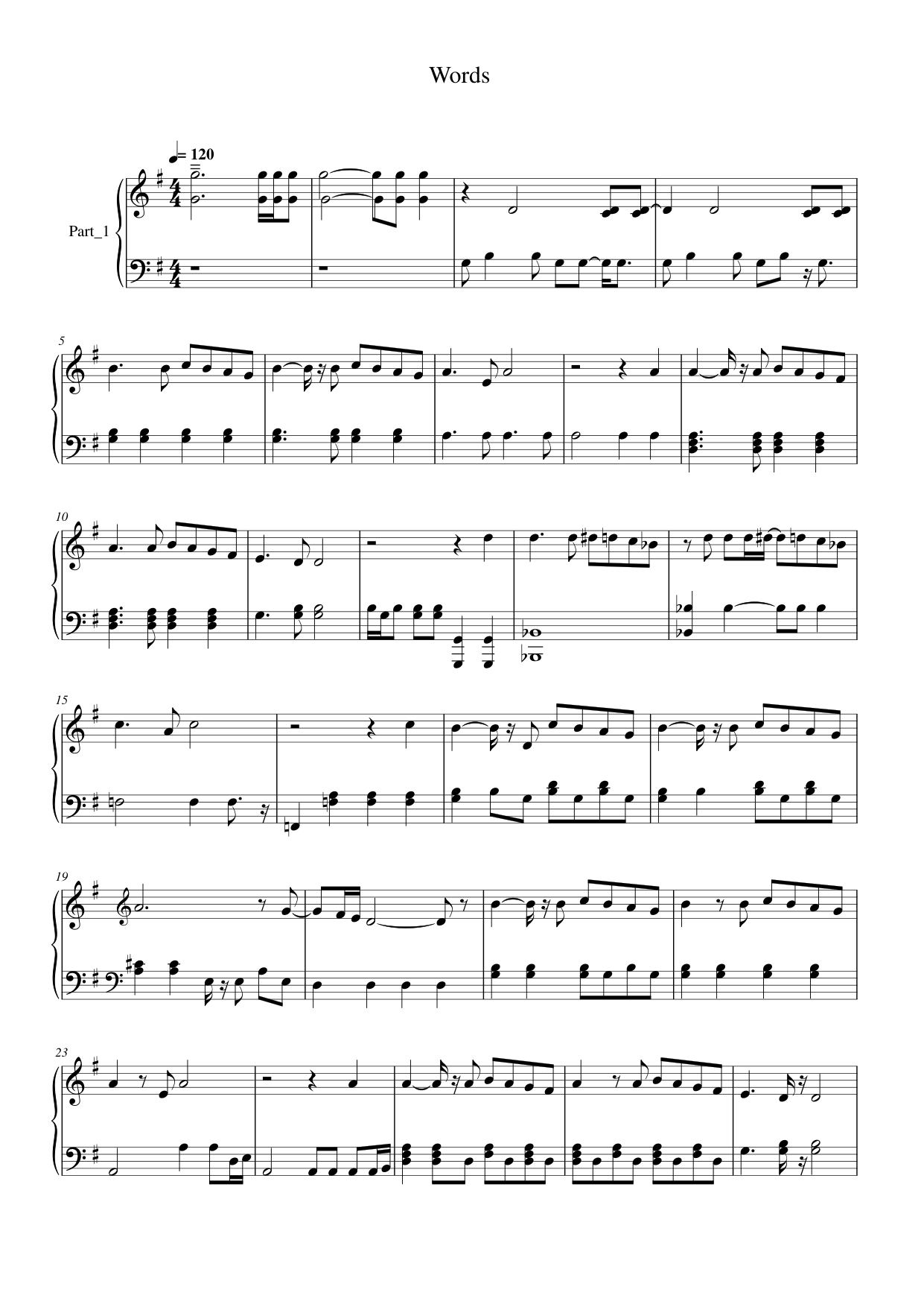 Words Piano Sheet Music Page 1 Free PDF