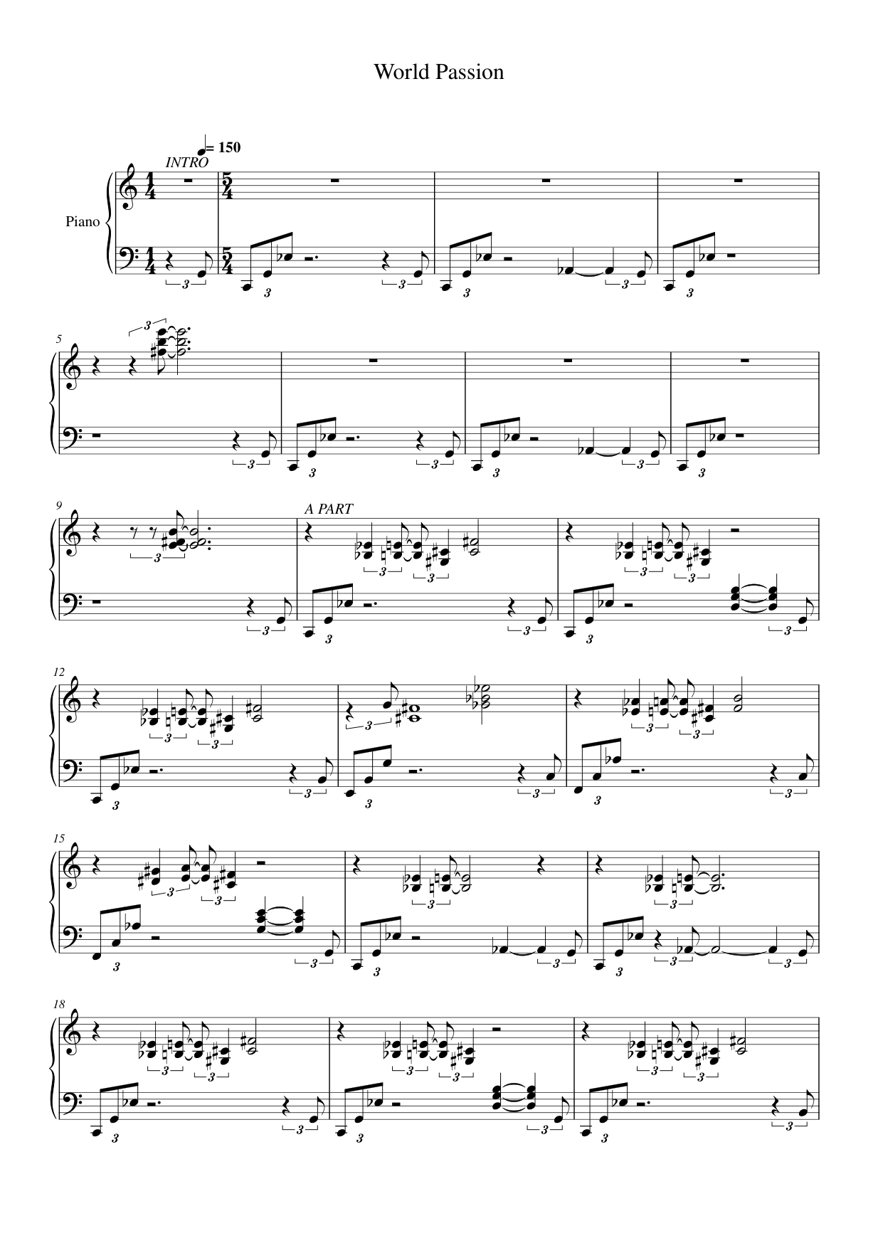 World Passion Piano Sheet Music Page 1 Free PDF