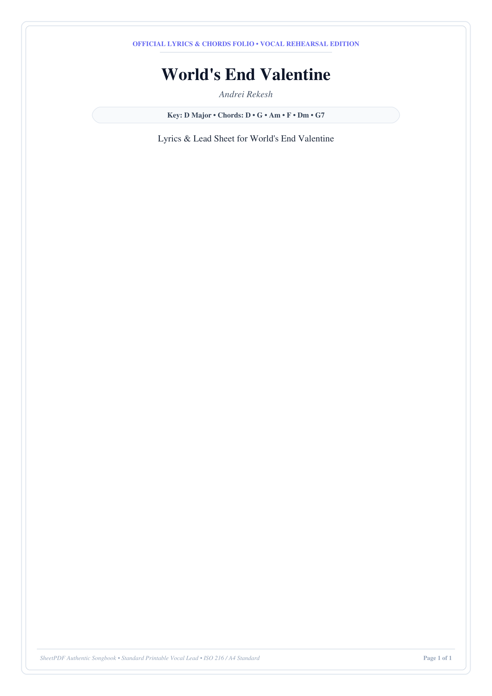 World's End Valentine Piano Sheet Music Page 1 Free PDF