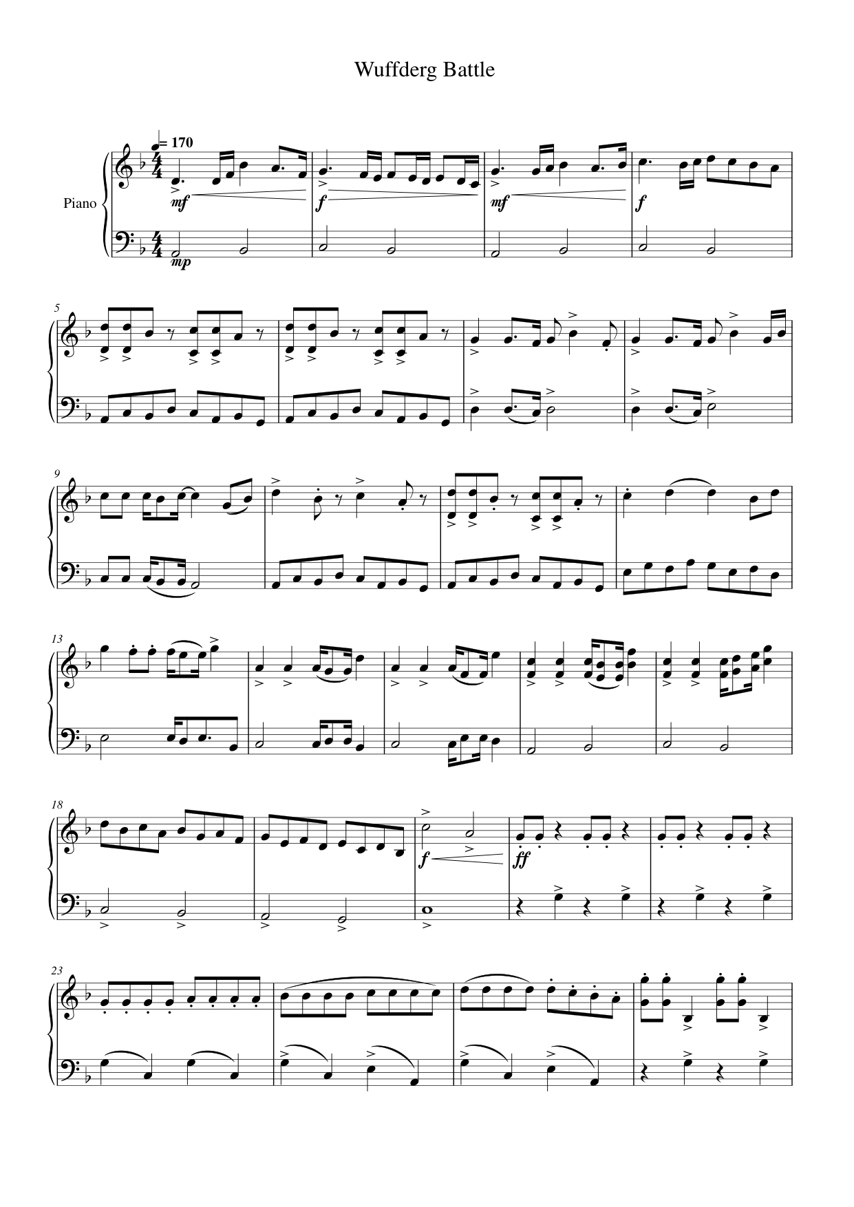 Wuffderg Battle Piano Sheet Music Page 1 Free PDF