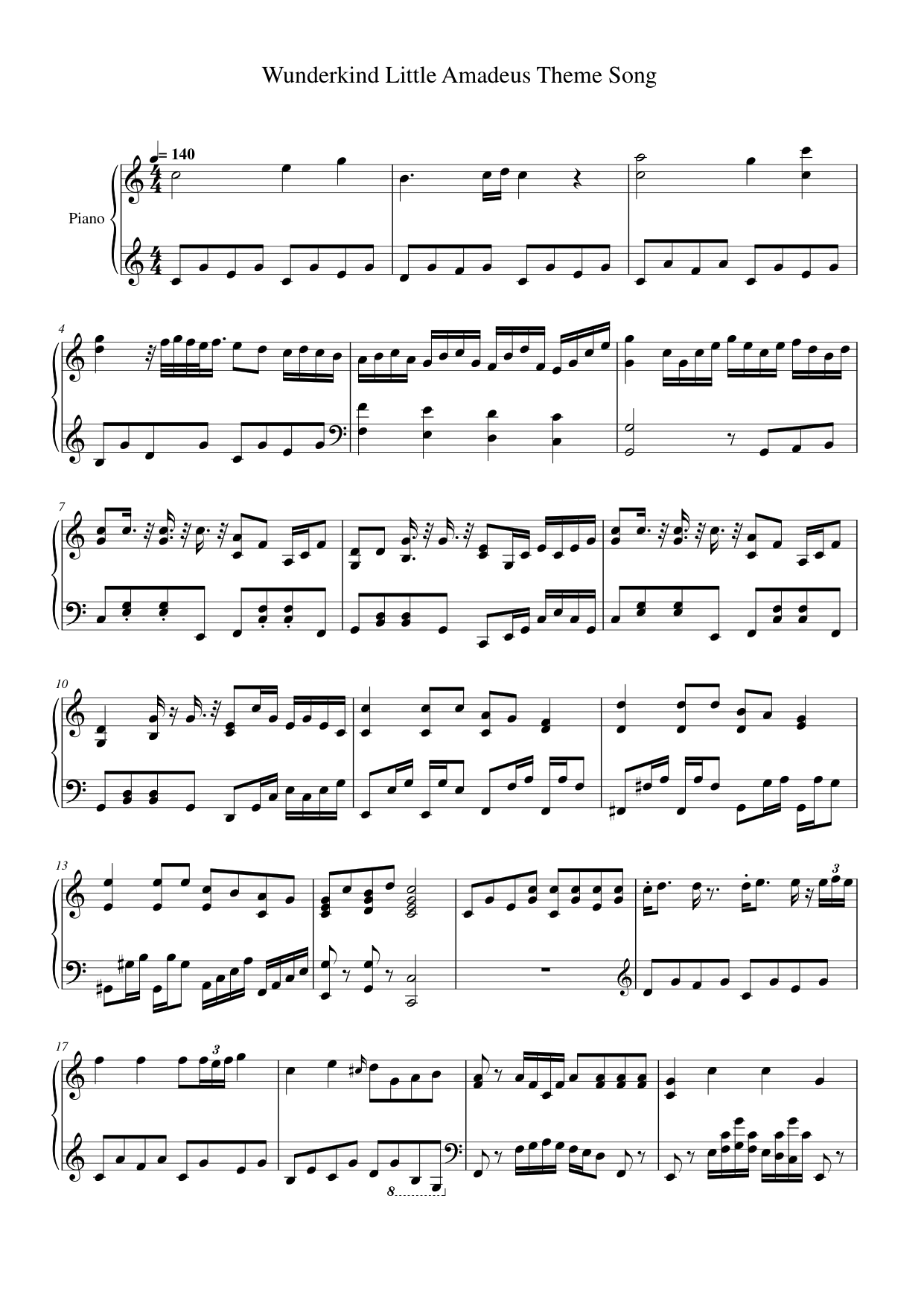Wunderkind Little Amadeus Theme Song Piano Sheet Music Page 1 Free PDF