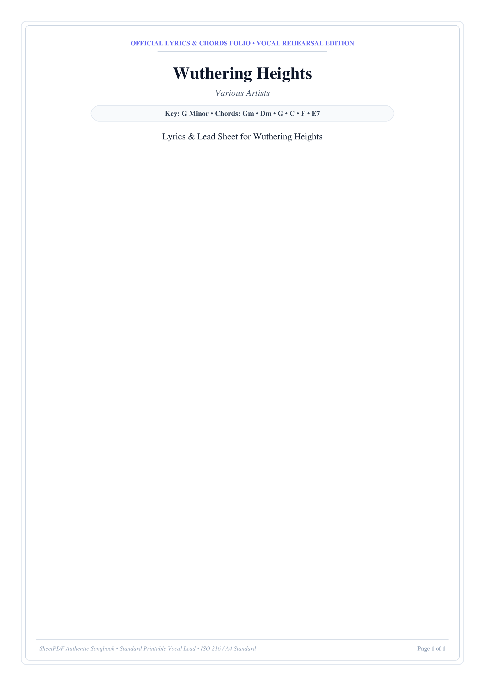 Wuthering Heights Piano Sheet Music Page 1 Free PDF