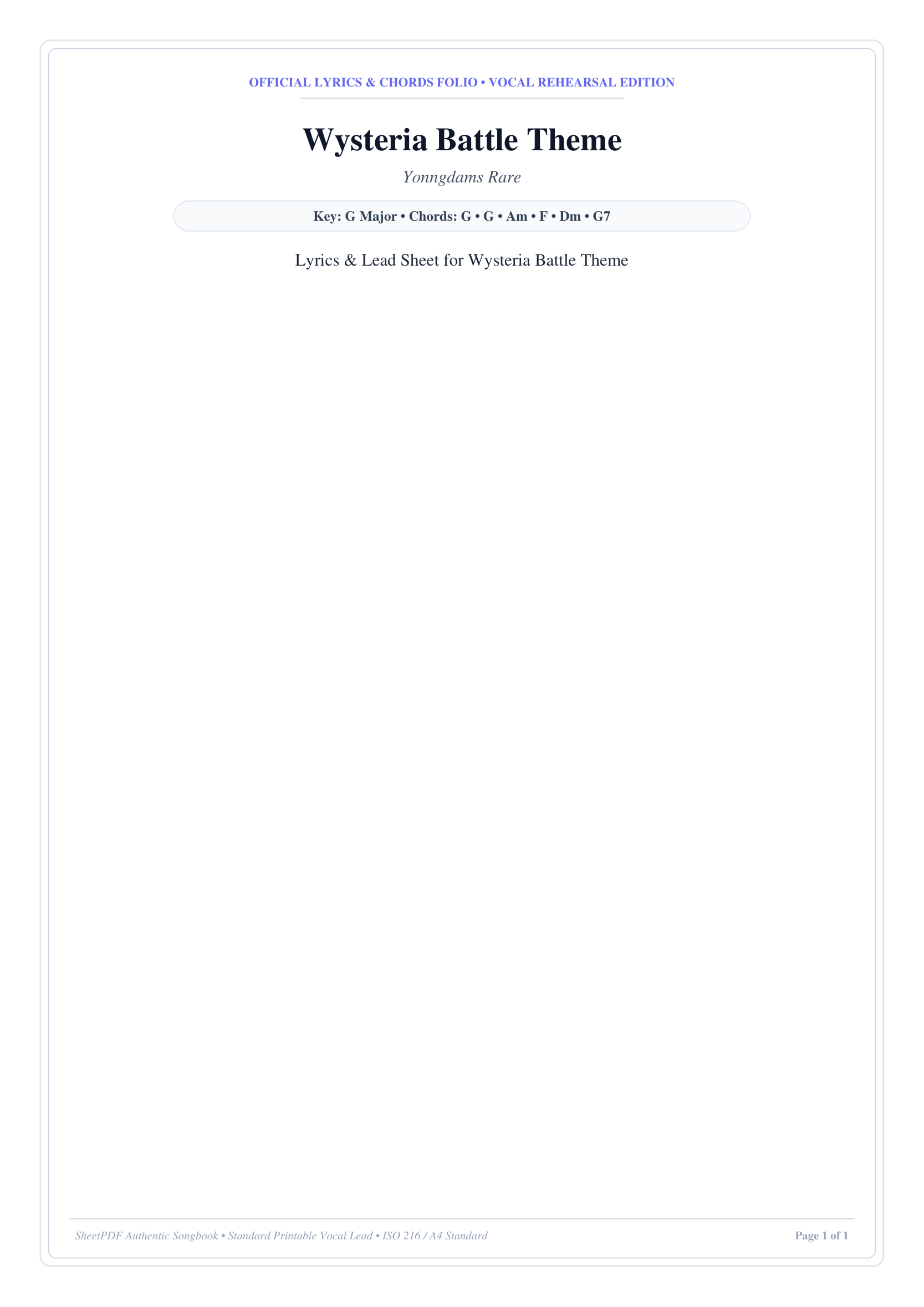 Wysteria Battle Theme Piano Sheet Music Page 1 Free PDF