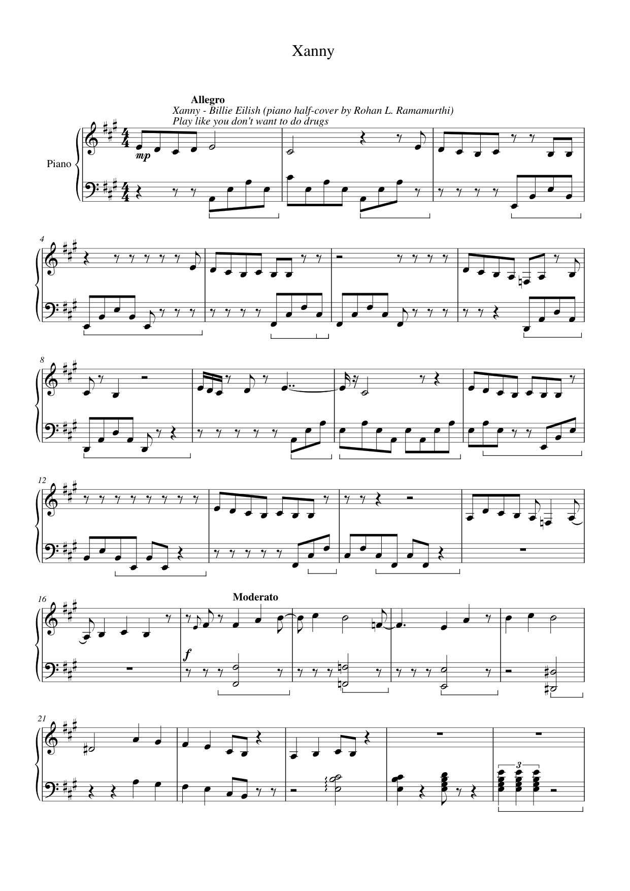 Xanny Piano Sheet Music Page 1 Free PDF
