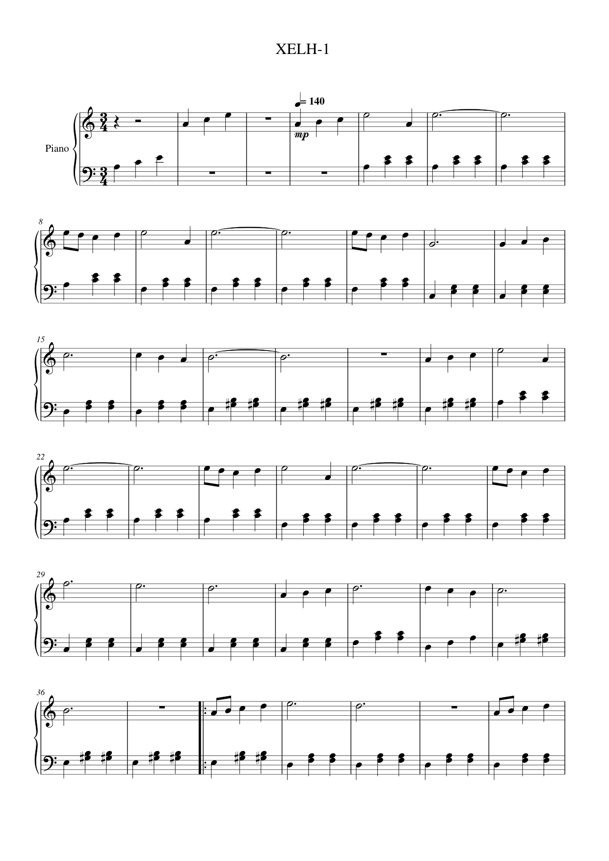 XELH Piano Sheet Music Page 1 Free PDF