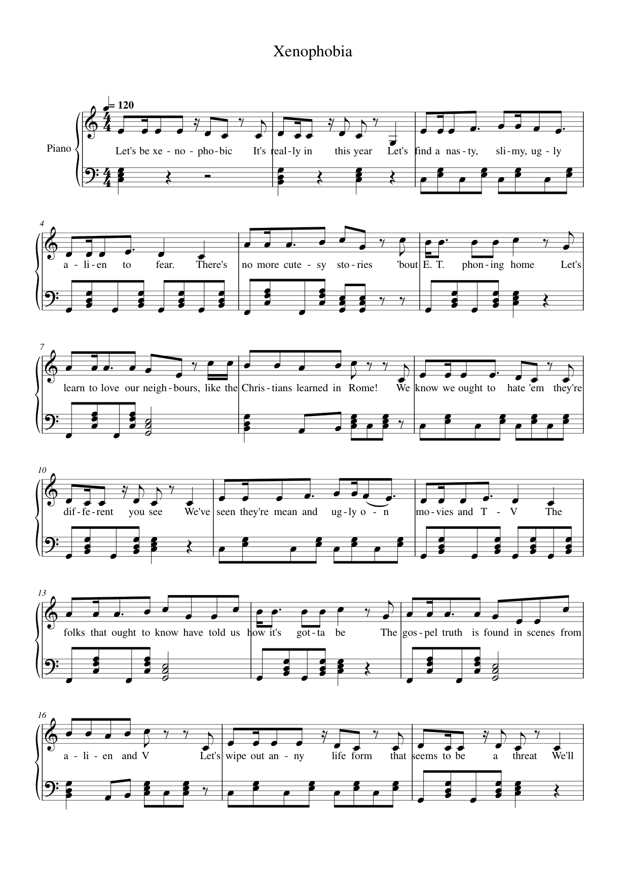 Xenophobia Piano Sheet Music Page 1 Free PDF