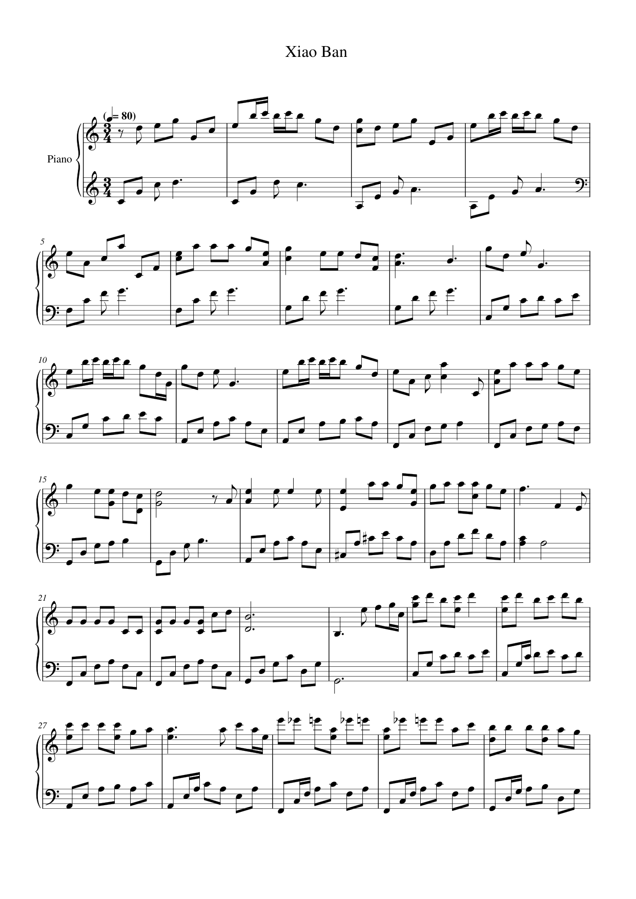 Xiao Ban Piano Sheet Music Page 1 Free PDF