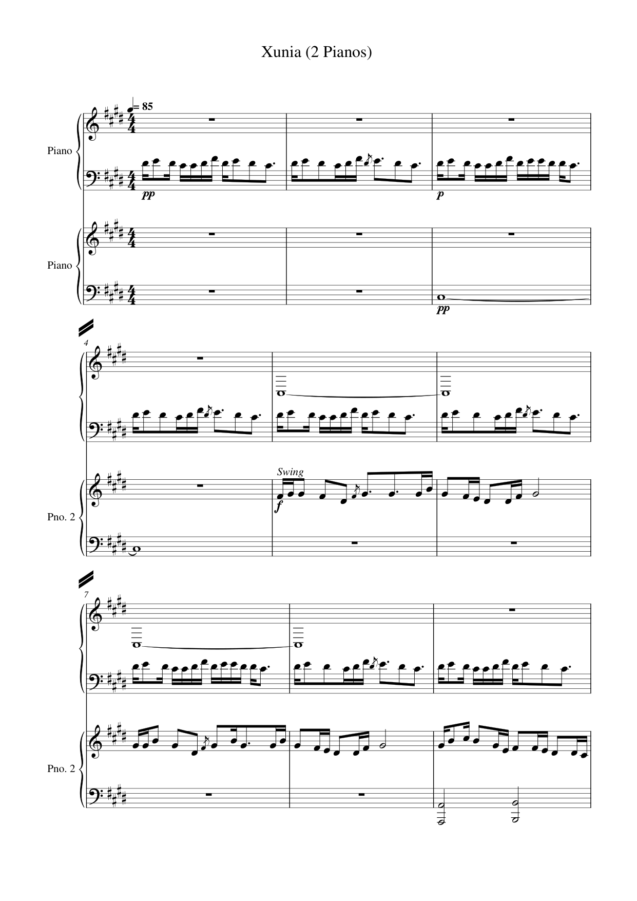 Xunia (2 Pianos) Piano Sheet Music Page 1 Free PDF