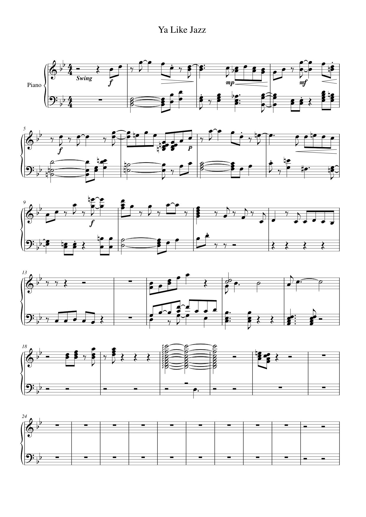 Ya Like Jazz Piano Sheet Music Score Page 1