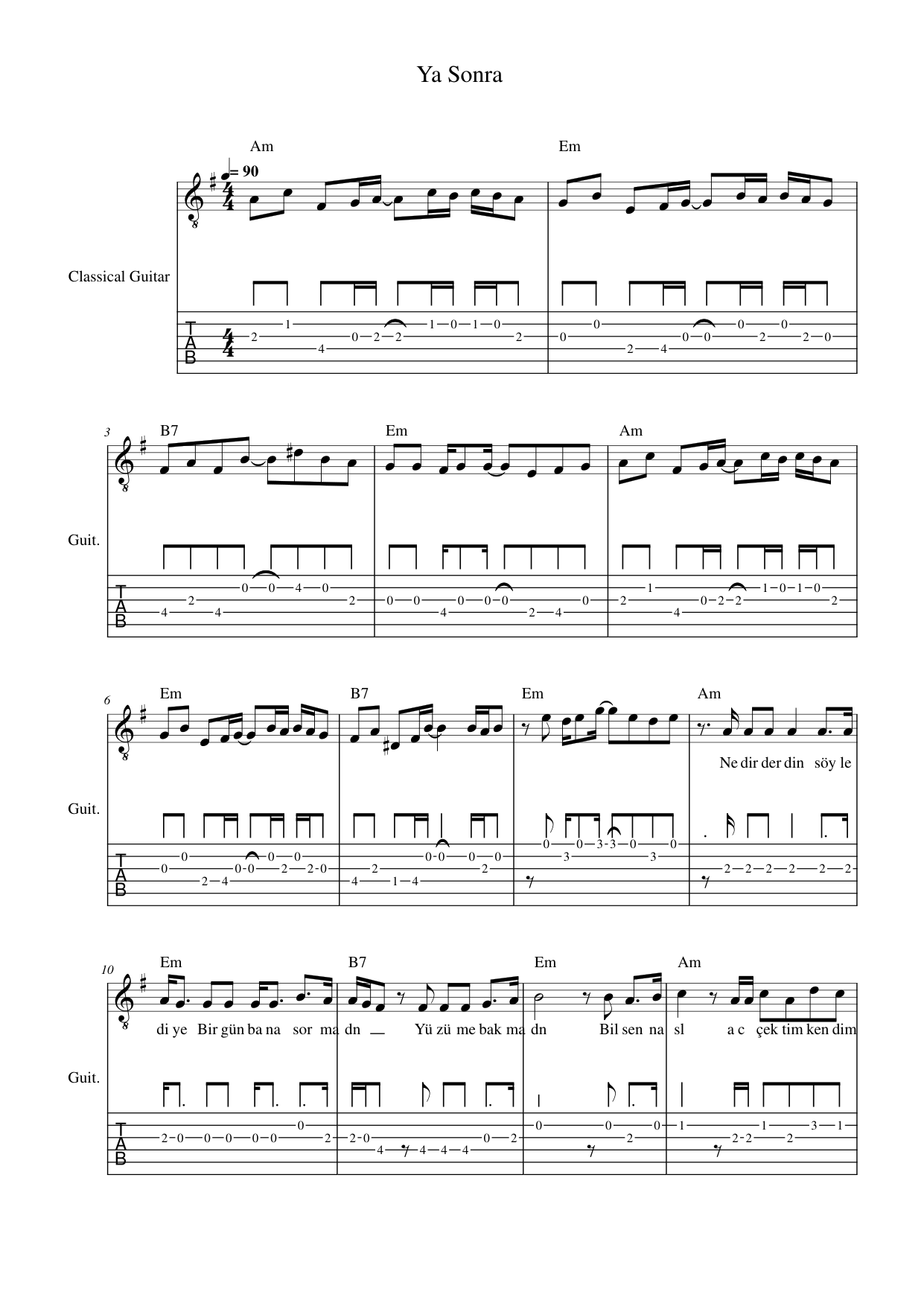 Ya Sonra Lyrics & Chords Folio