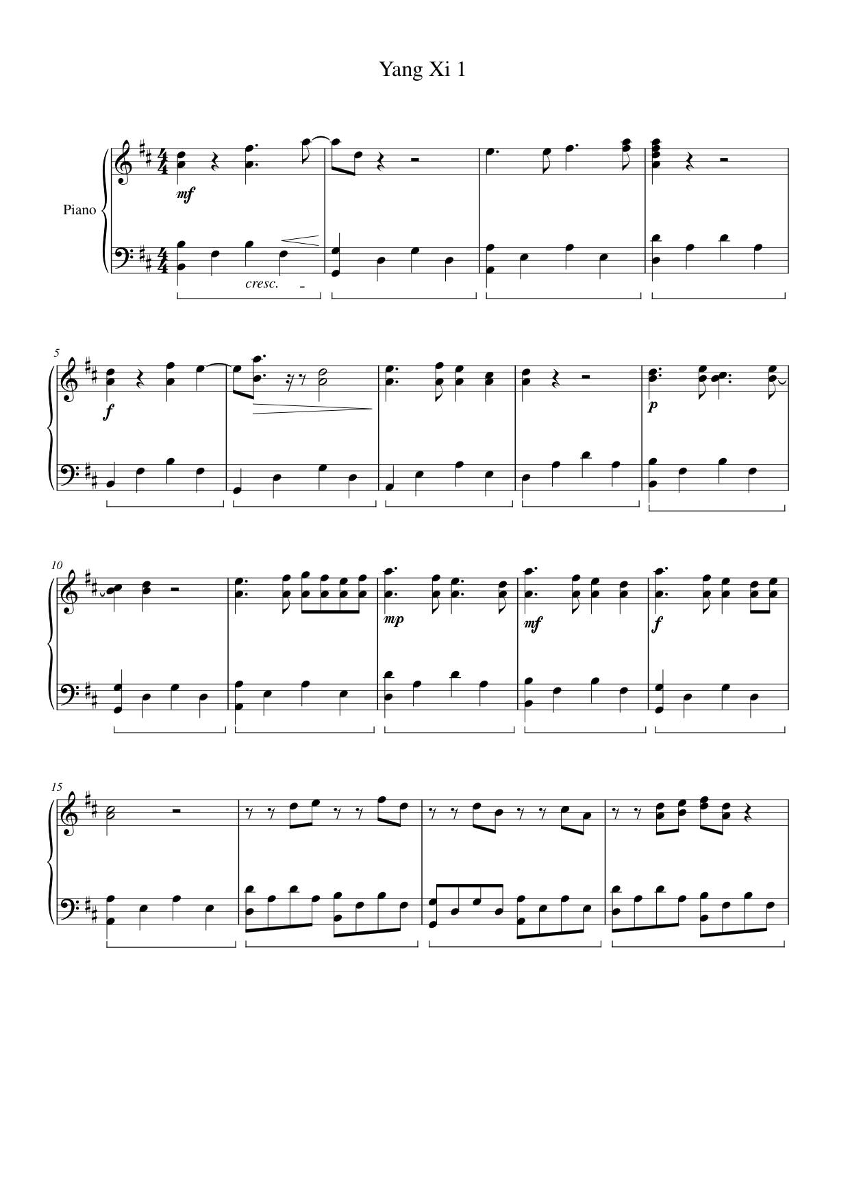Yang Xi 1 Piano Sheet Music Page 1 Free PDF