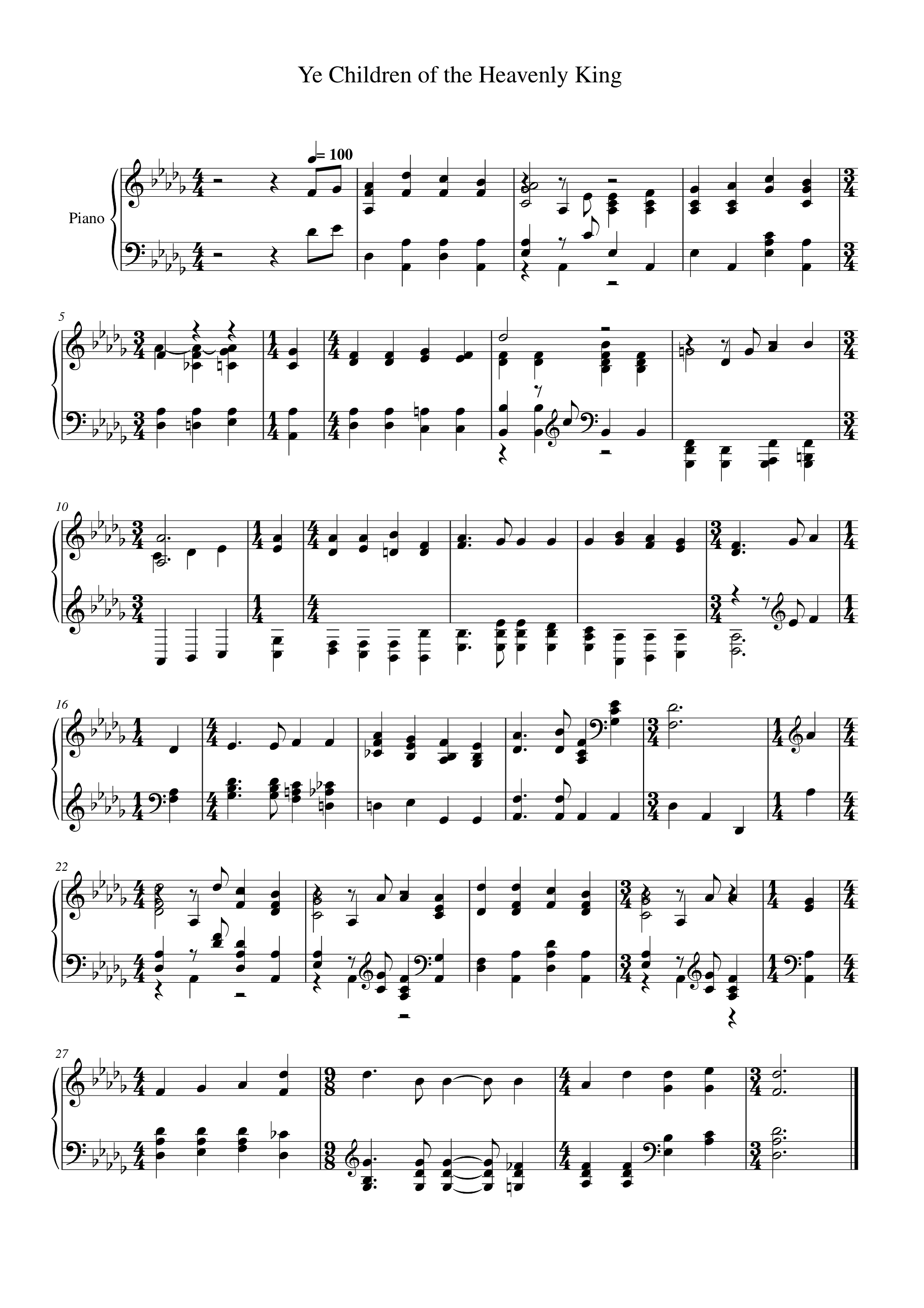 Ye Children of the Heavenly King Piano Sheet Music Page 1 Free PDF