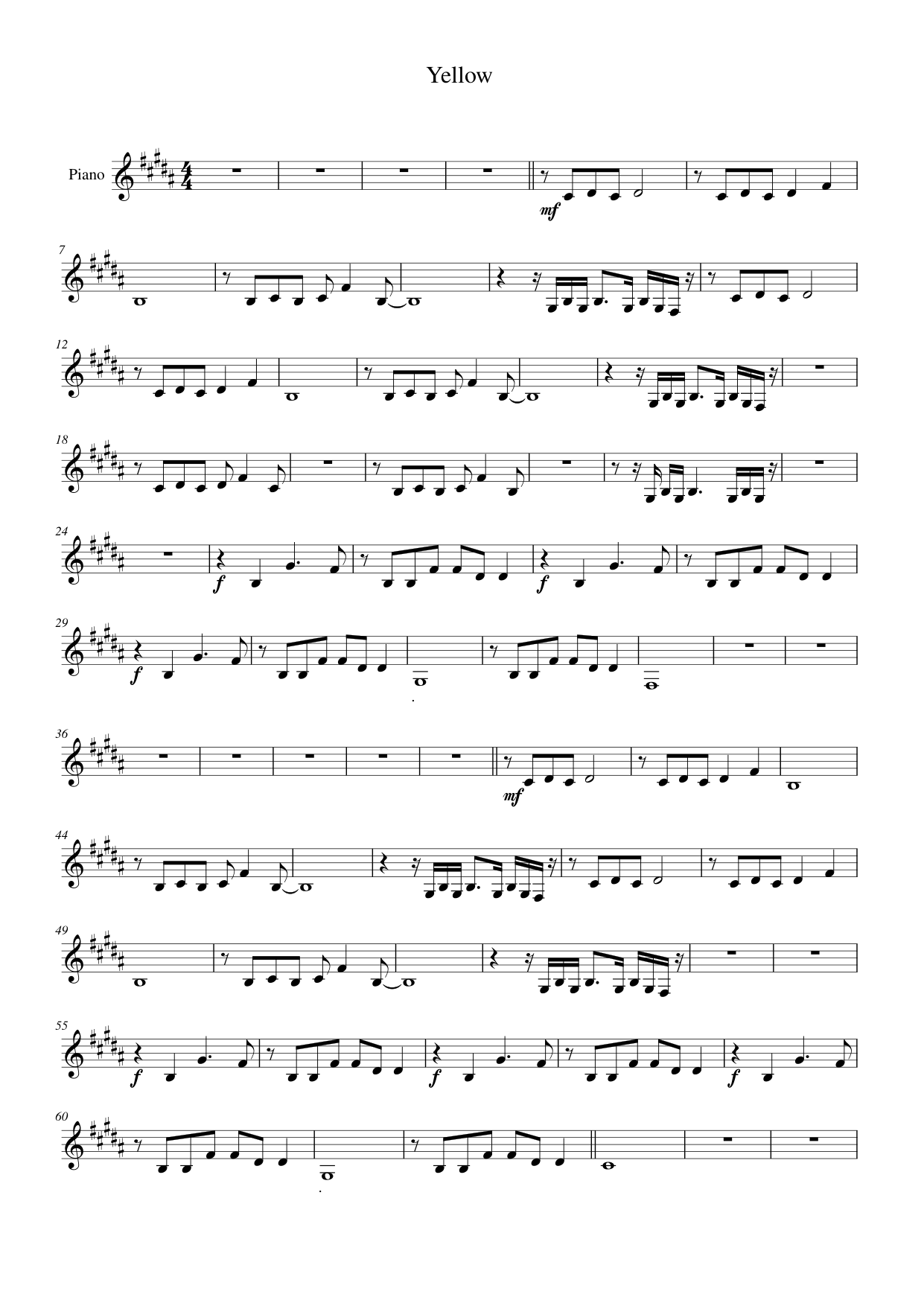 Yellow Piano Sheet Music Score Page 1