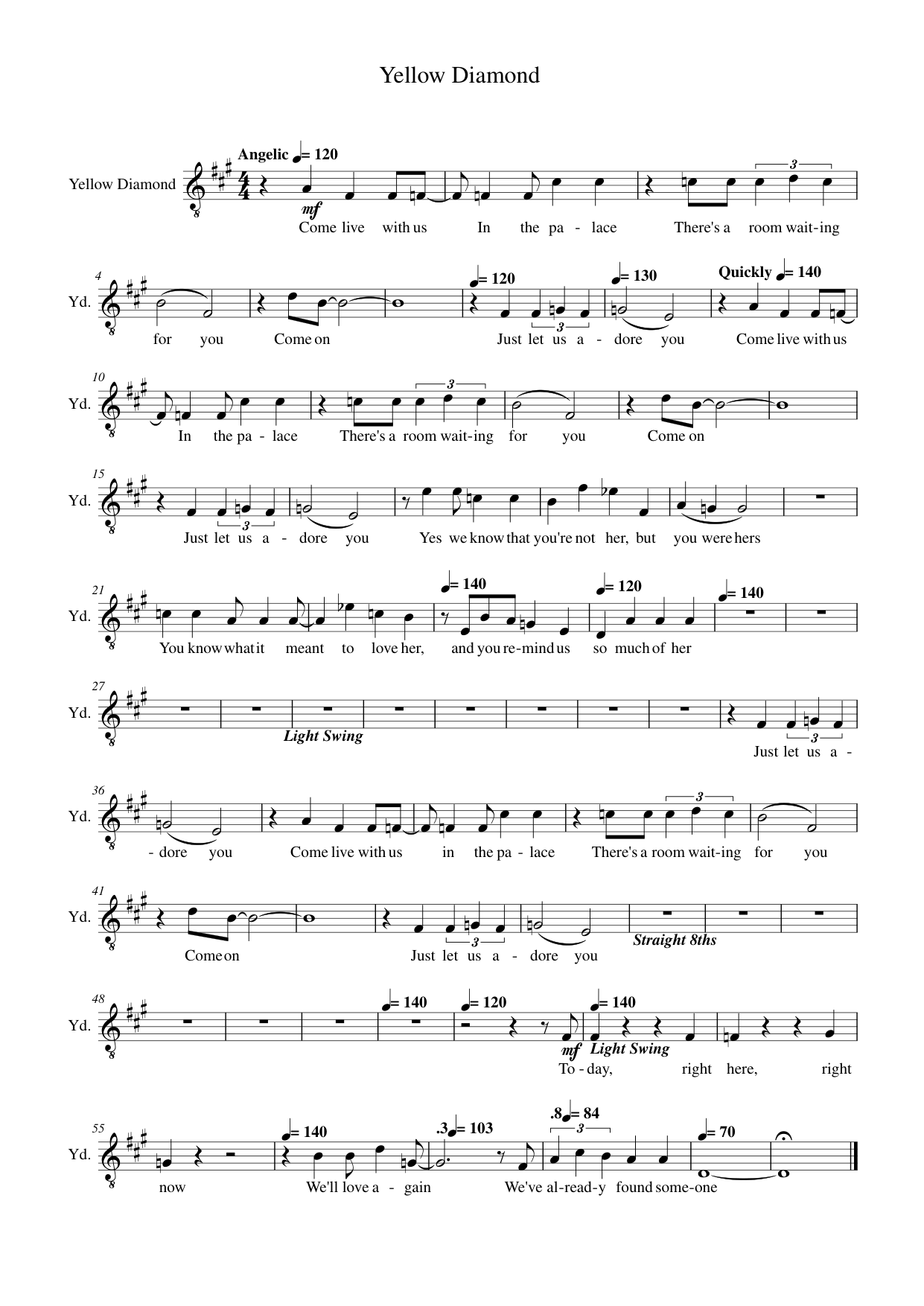 Yellow Diamond Piano Sheet Music Page 1 Free PDF