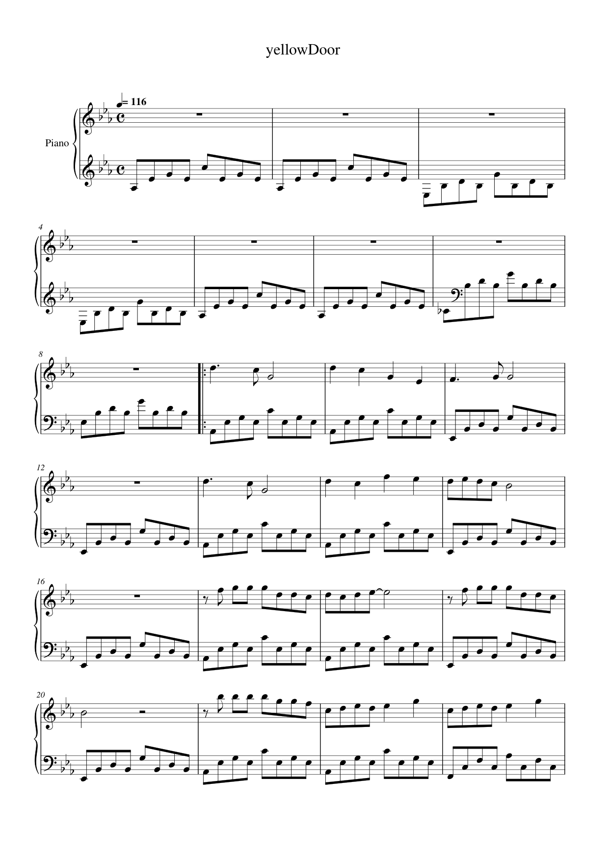 yellowDoor Piano Sheet Music Page 1 Free PDF
