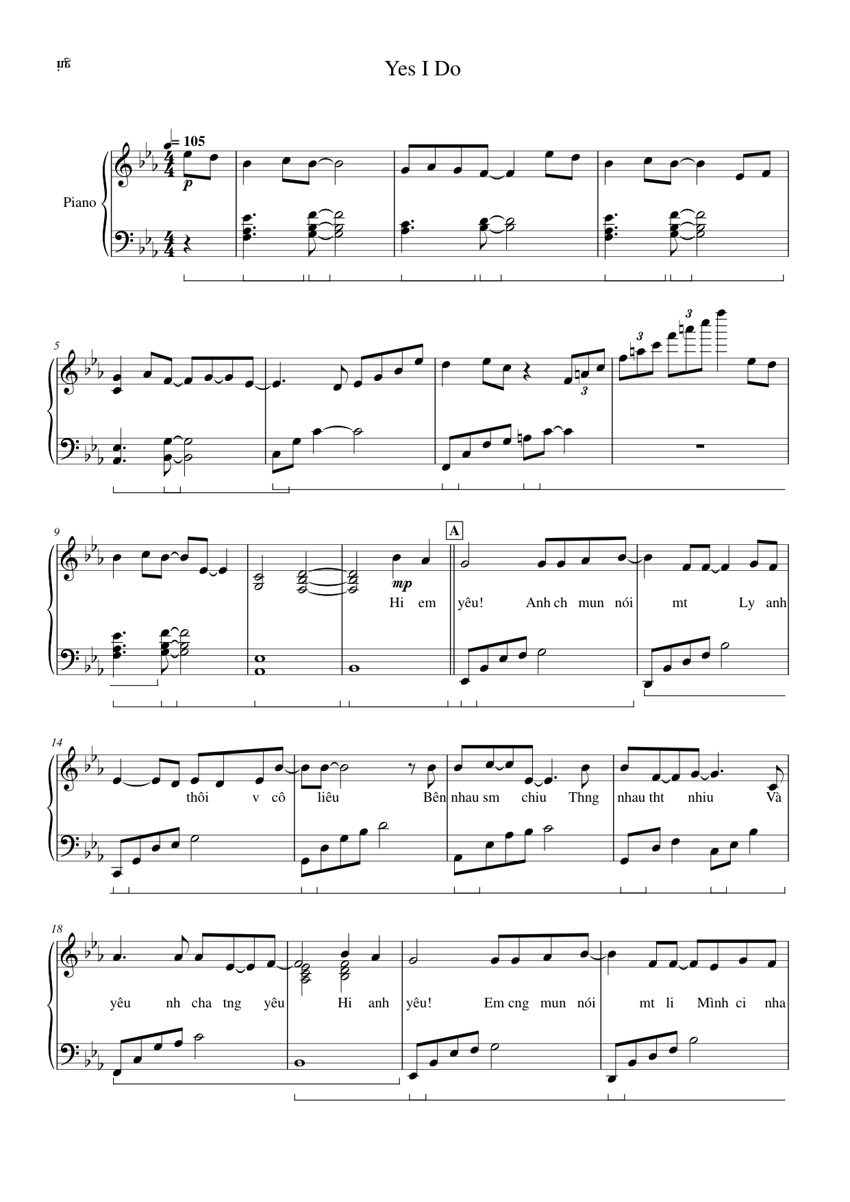 Yes I Do Piano Sheet Music Page 1 Free PDF