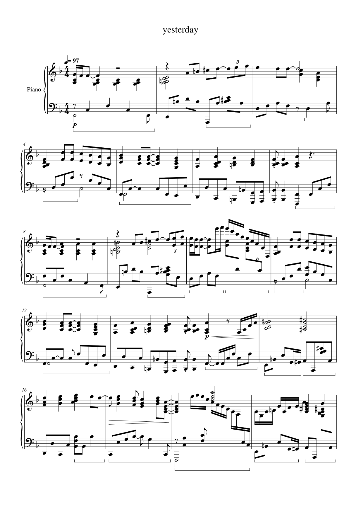 yesterday Piano Sheet Music Page 1 Free PDF