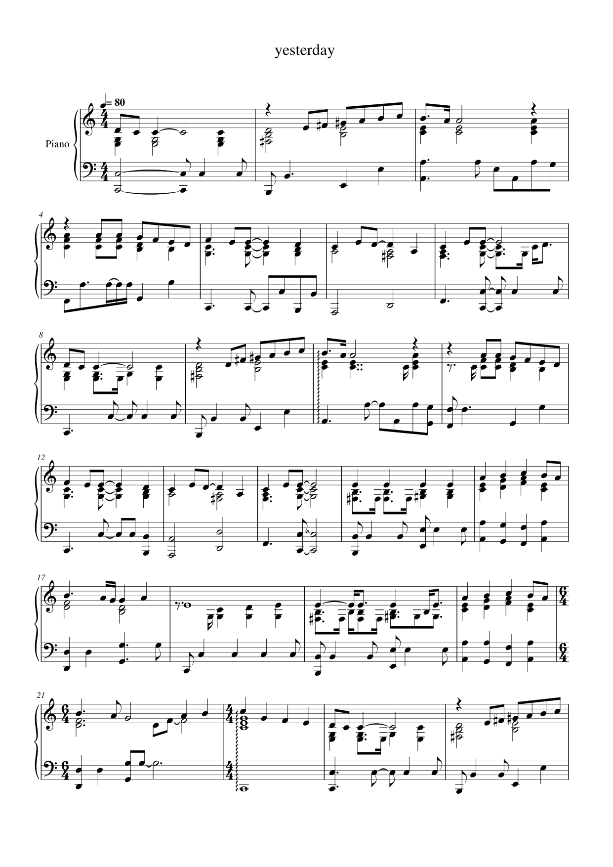 Yesterday Piano Sheet Music Score Page 1