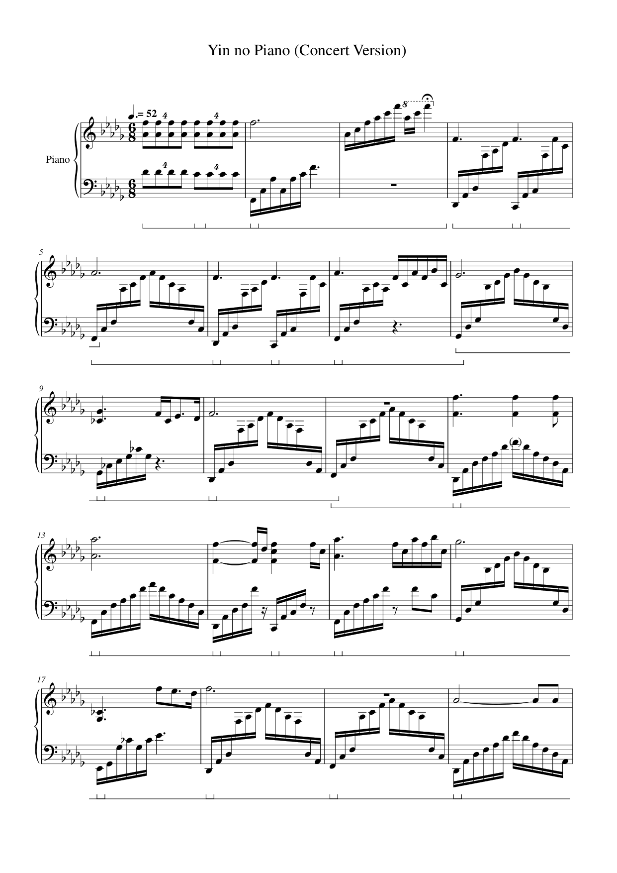 Yin no Piano (Concert Version) Piano Sheet Music Page 1 Free PDF