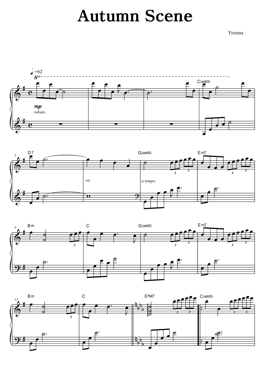 Autumn Scene Piano Sheet Music Page 1 Free PDF