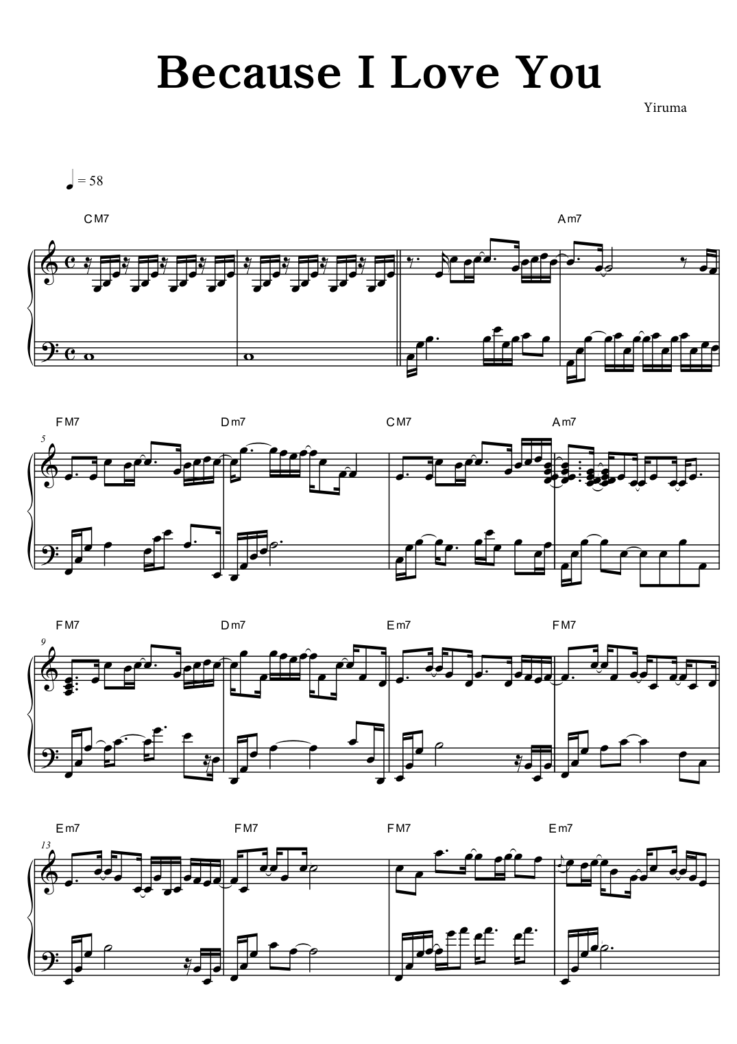 Because I Love You Piano Sheet Music Score Page 1