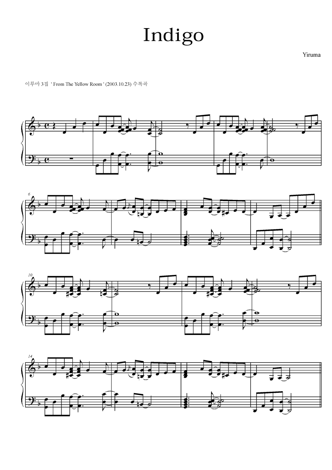 Indigo Piano Sheet Music Page 1 Free PDF