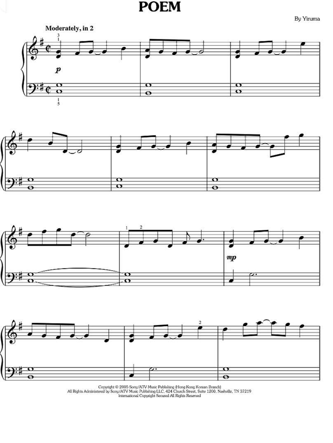 Poem Piano Sheet Music Page 1 Free PDF