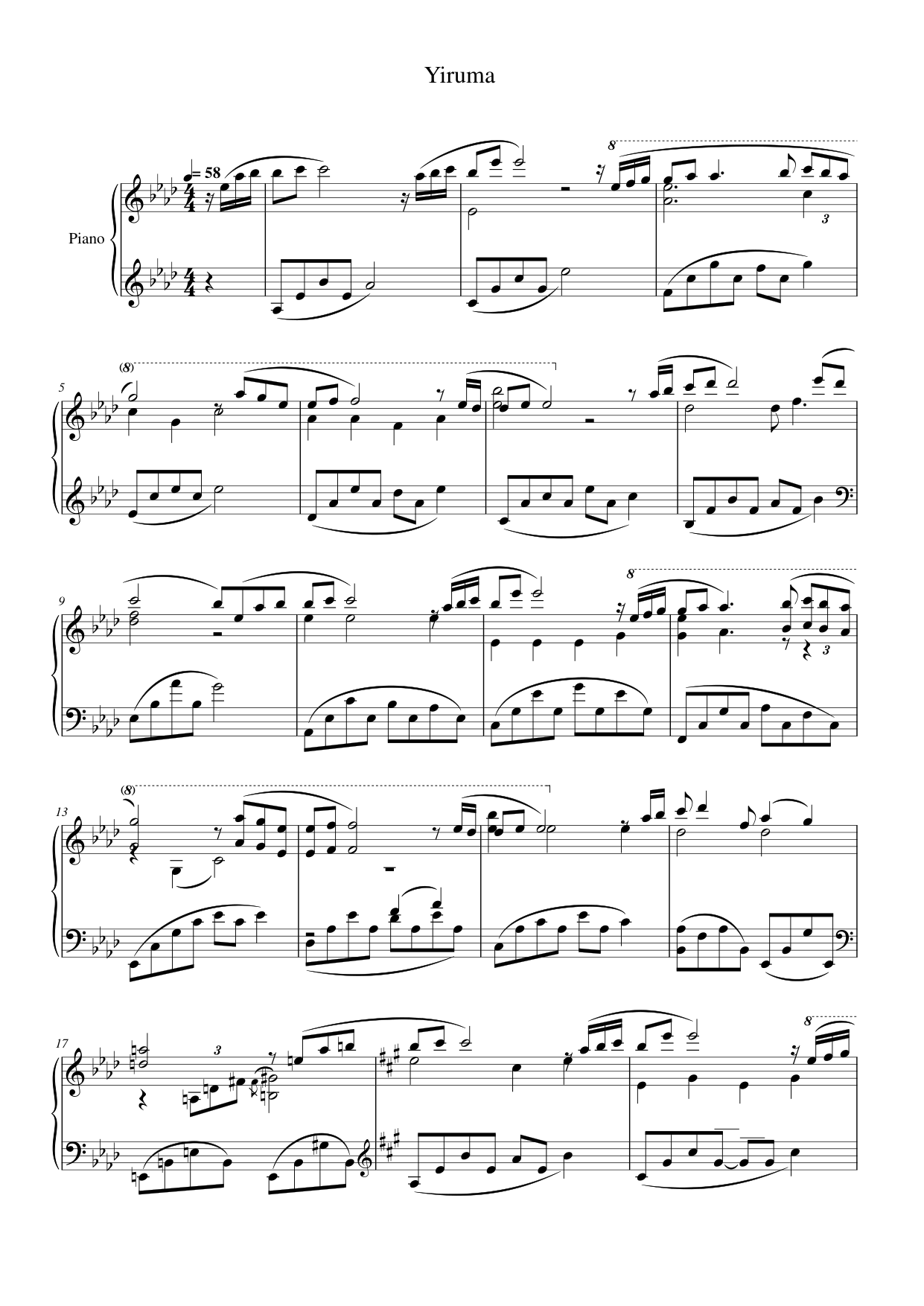 YIRUMA Piano Sheet Music Page 1 Free PDF