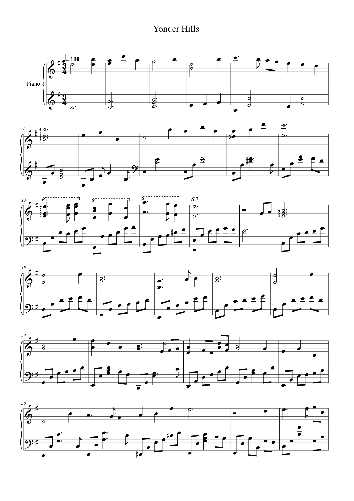 Yonder Hills Piano Sheet Music Page 1 Free PDF