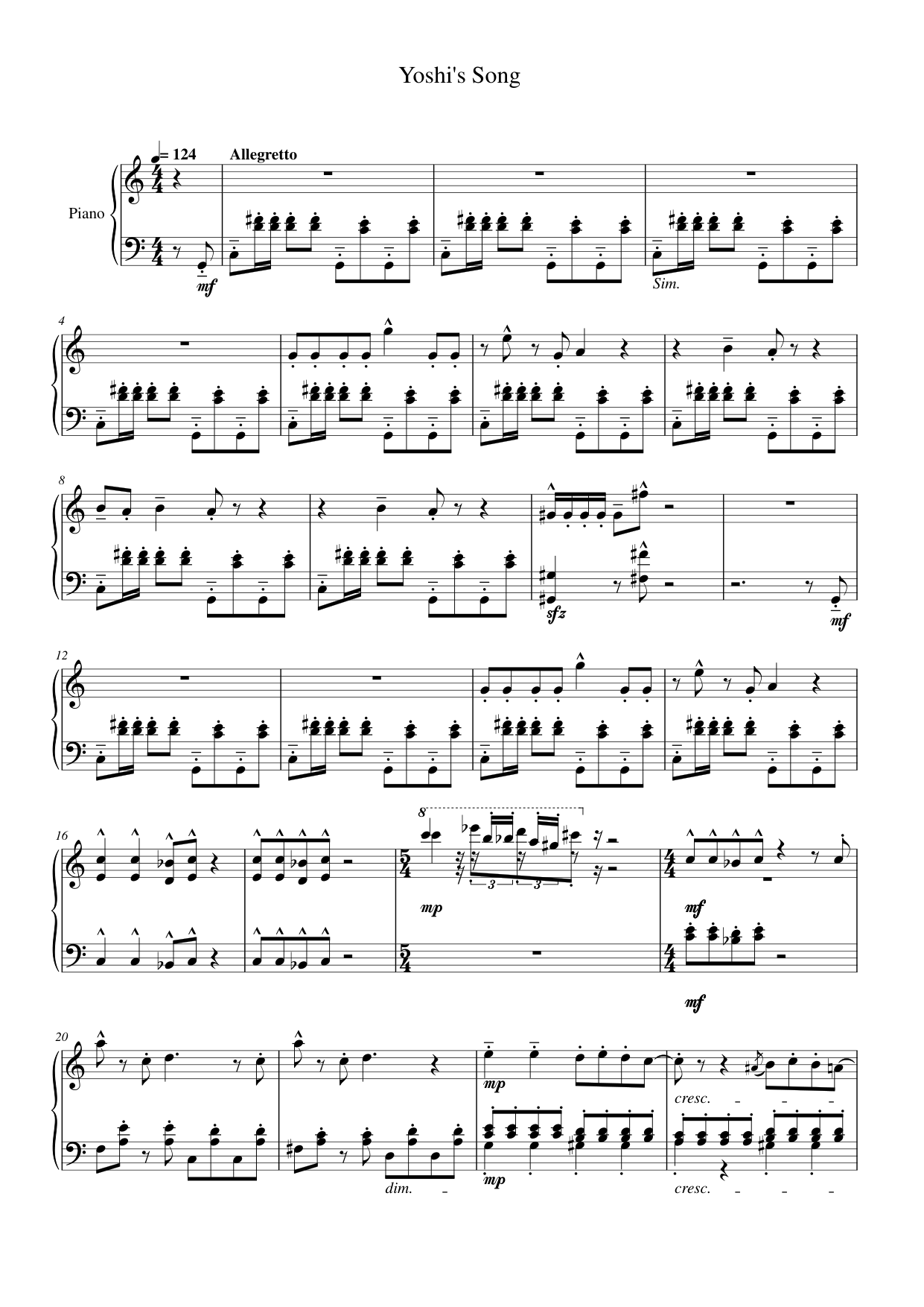 Yoshi's Song Piano Sheet Music Page 1 Free PDF