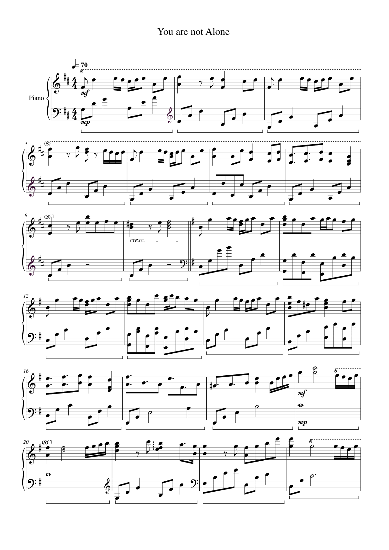 You are not Alone Piano Sheet Music Page 1 Free PDF