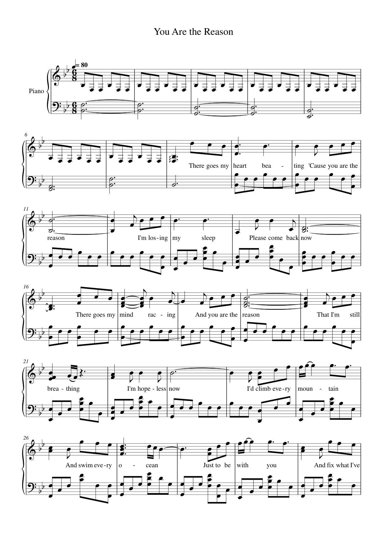 You Are the Reason Piano Sheet Music Page 1 Free PDF