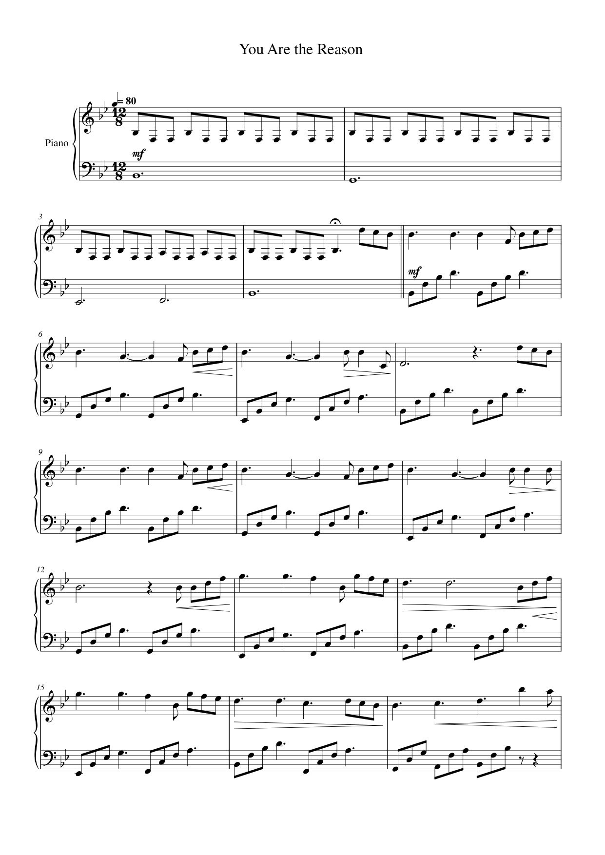 You Are the Reason Piano Sheet Music Page 1 Free PDF