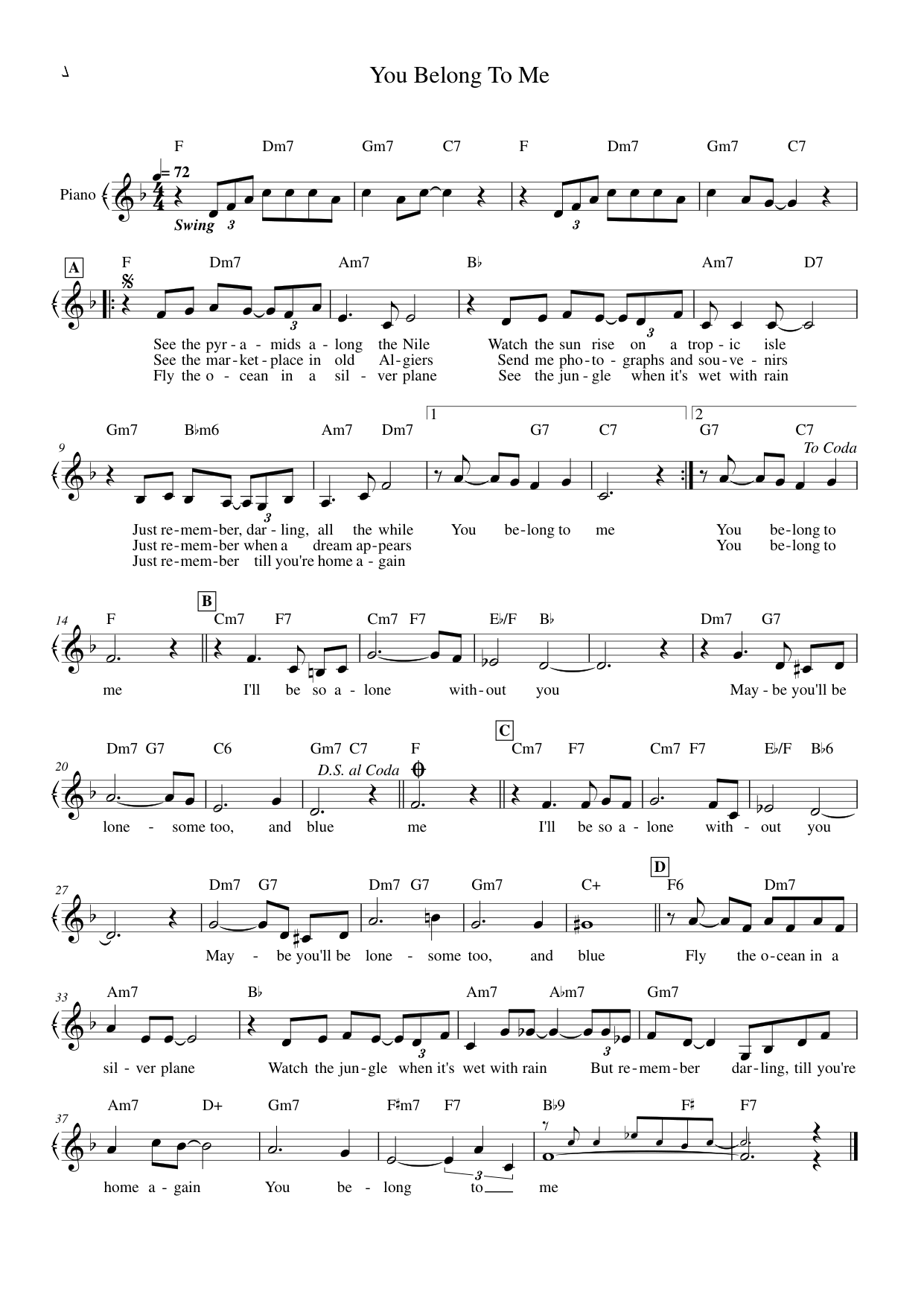 You Belong To Me Piano Sheet Music Page 1 Free PDF