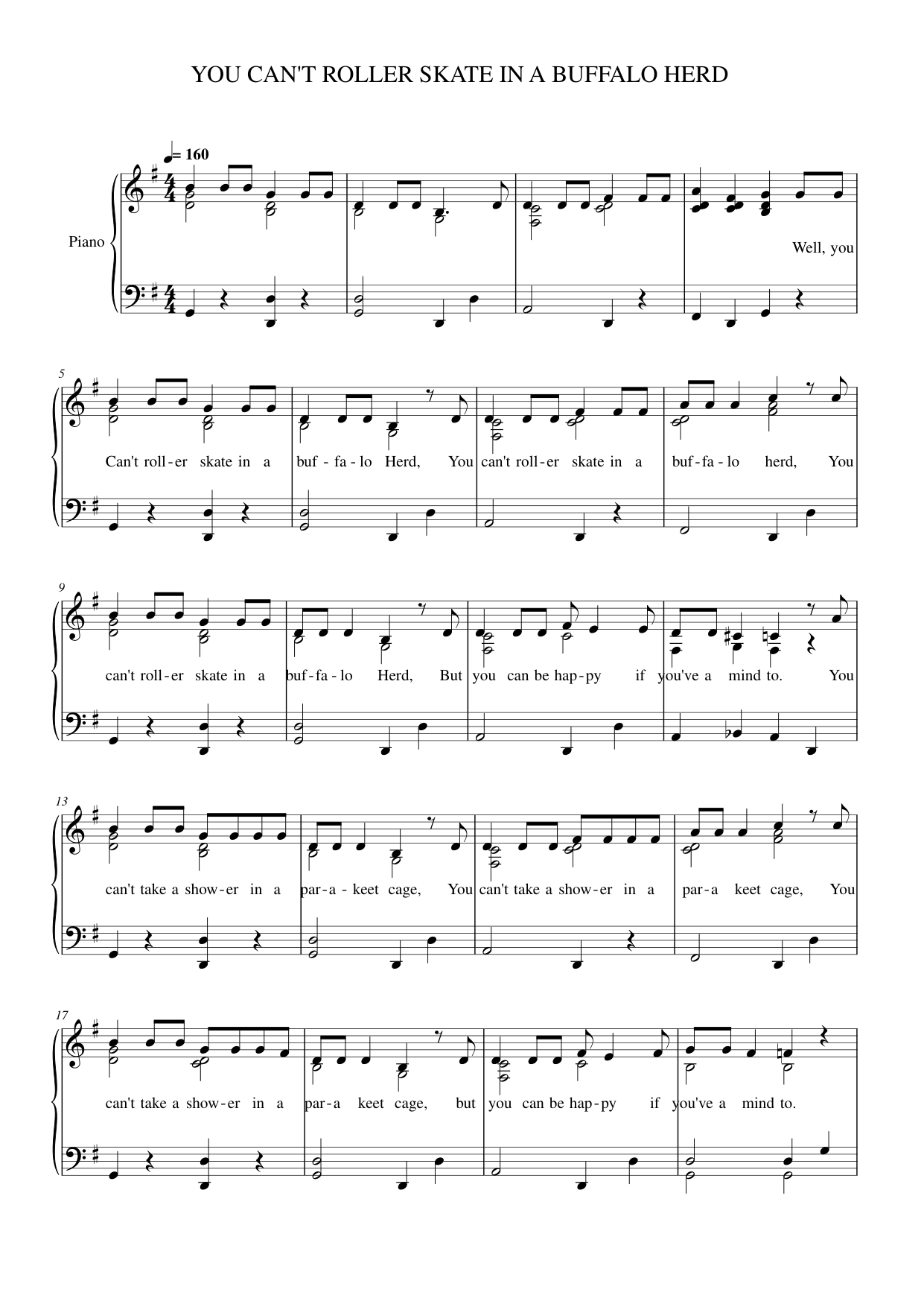YOU CAN'T ROLLER SKATE IN A BUFFALO HERD Piano Sheet Music Page 1 Free PDF