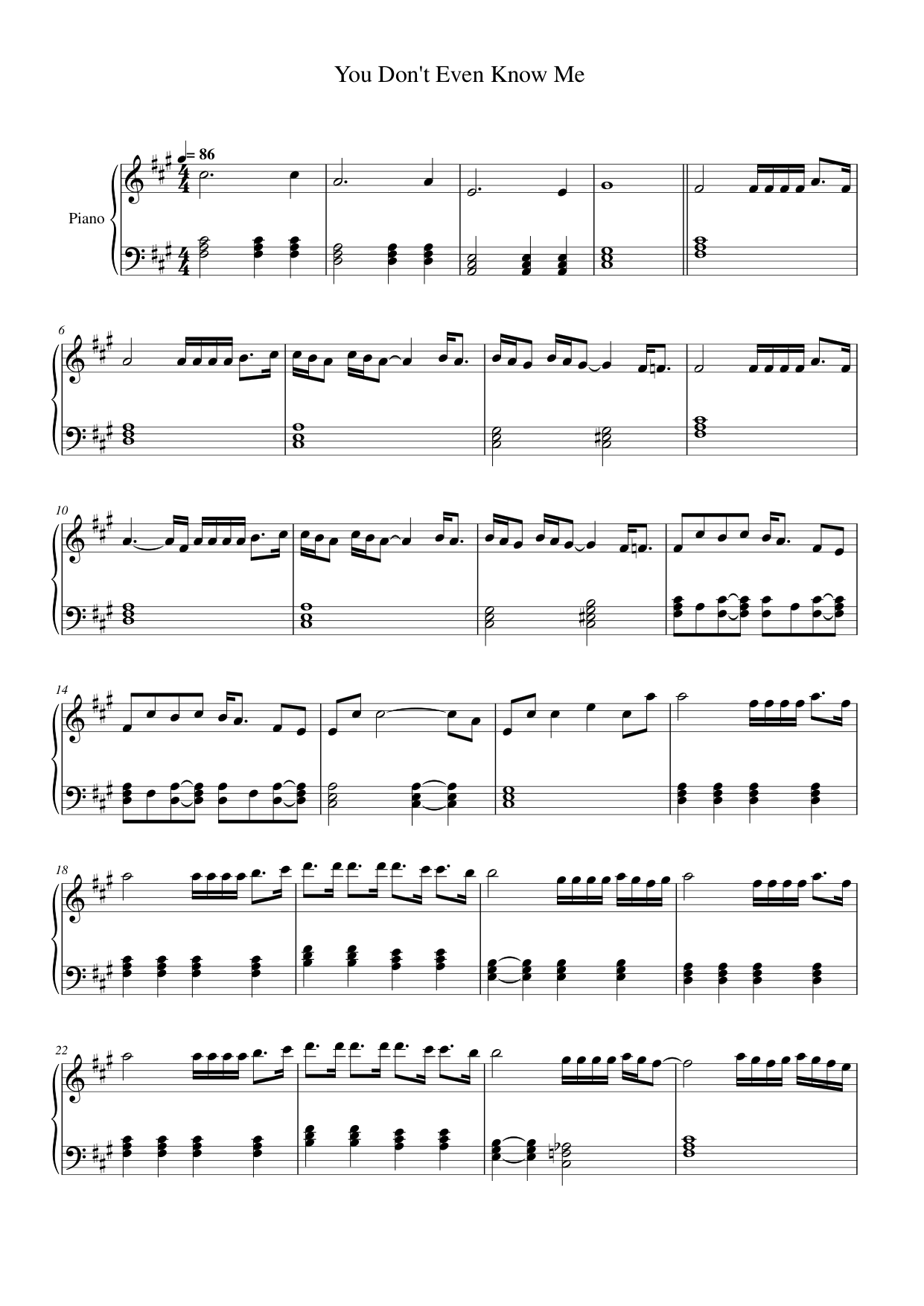 You Don't Even Know Me Piano Sheet Music Page 1 Free PDF