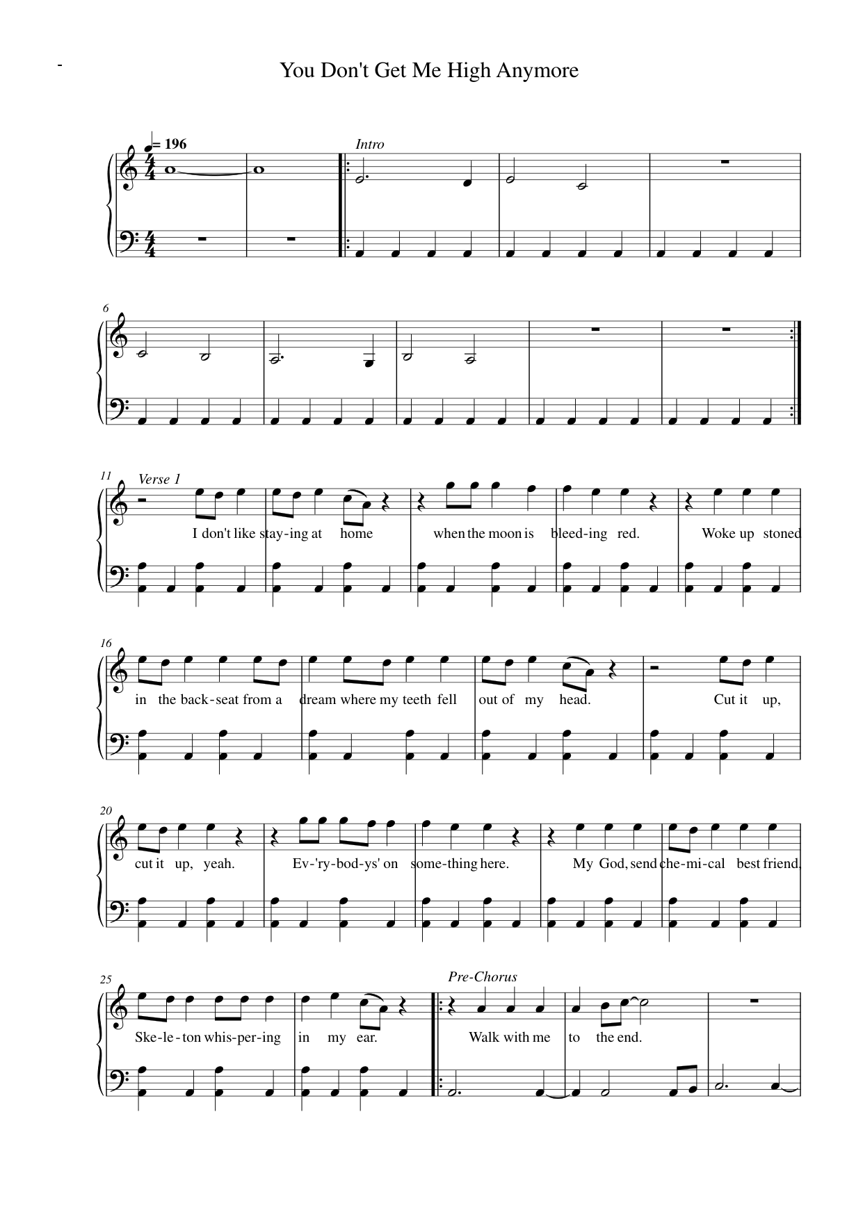 You Don't Get Me High Anymore Piano Sheet Music Page 1 Free PDF